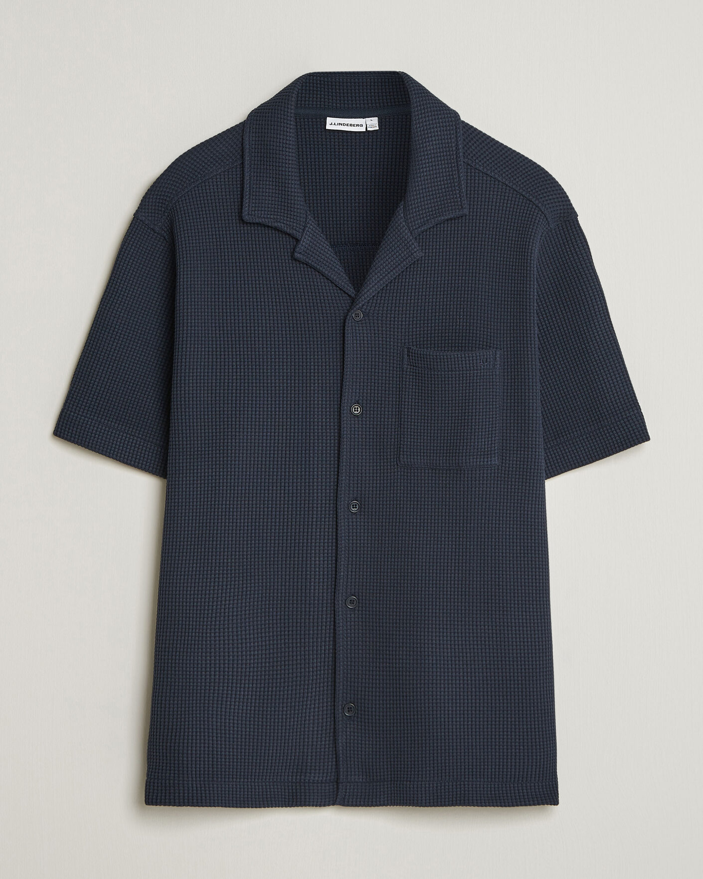 J.Lindeberg Theron Waffle Resort Shirt Navy at CareOfCarl.com