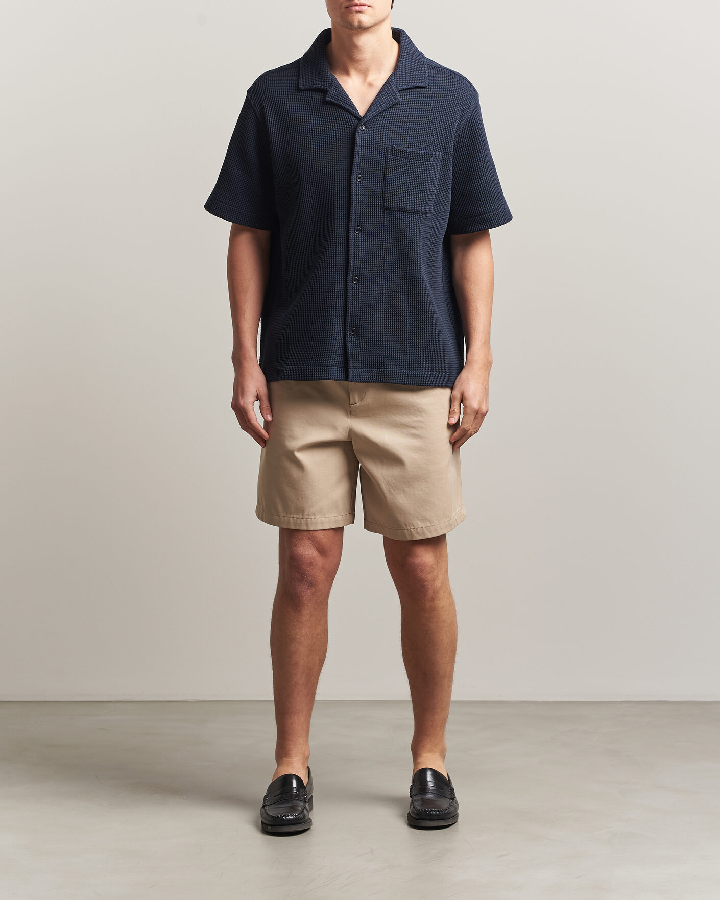 J.Lindeberg Theron Waffle Resort Shirt Navy at CareOfCarl.com