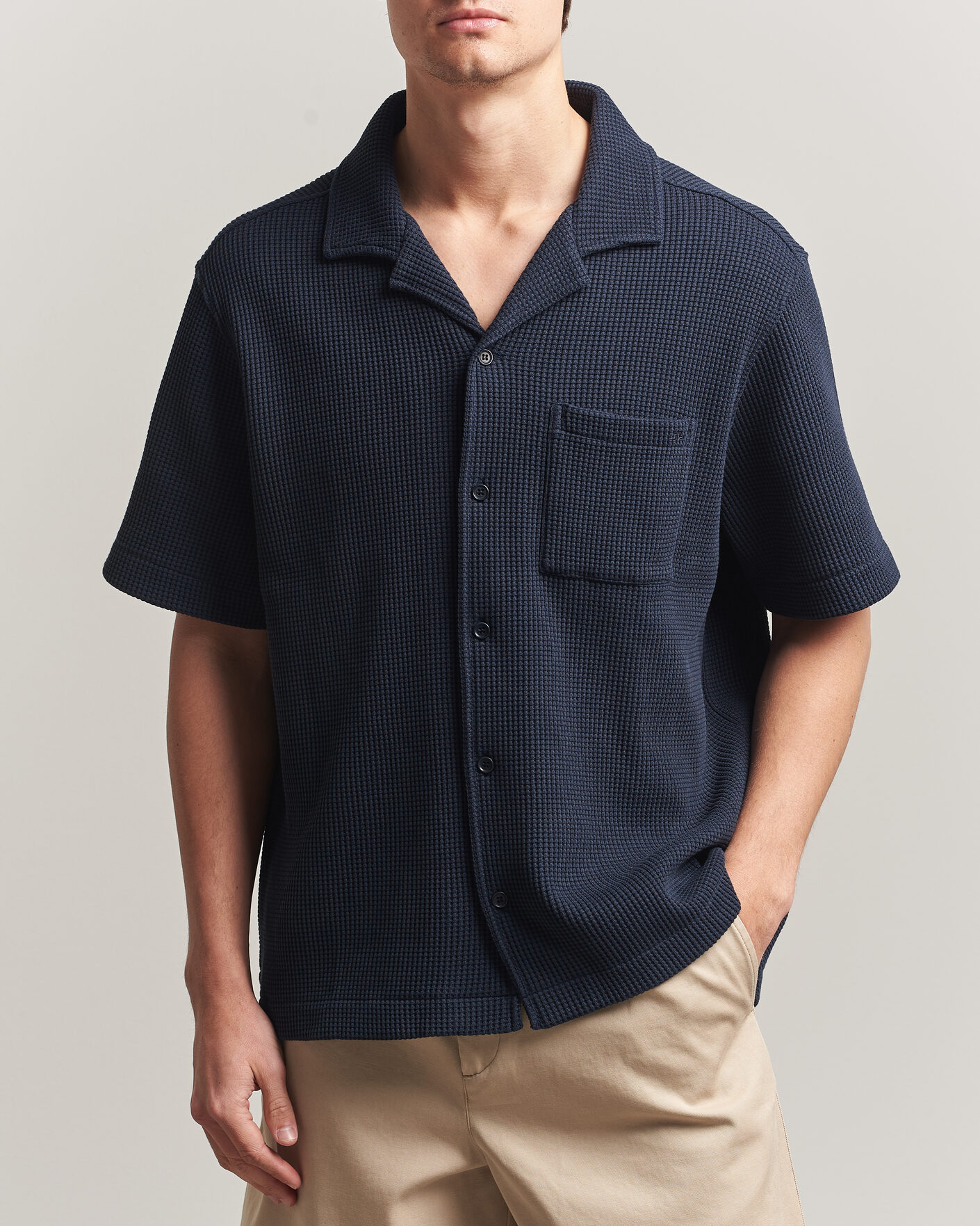 Men | Shirts | J.Lindeberg | Theron Waffle Resort Shirt Navy