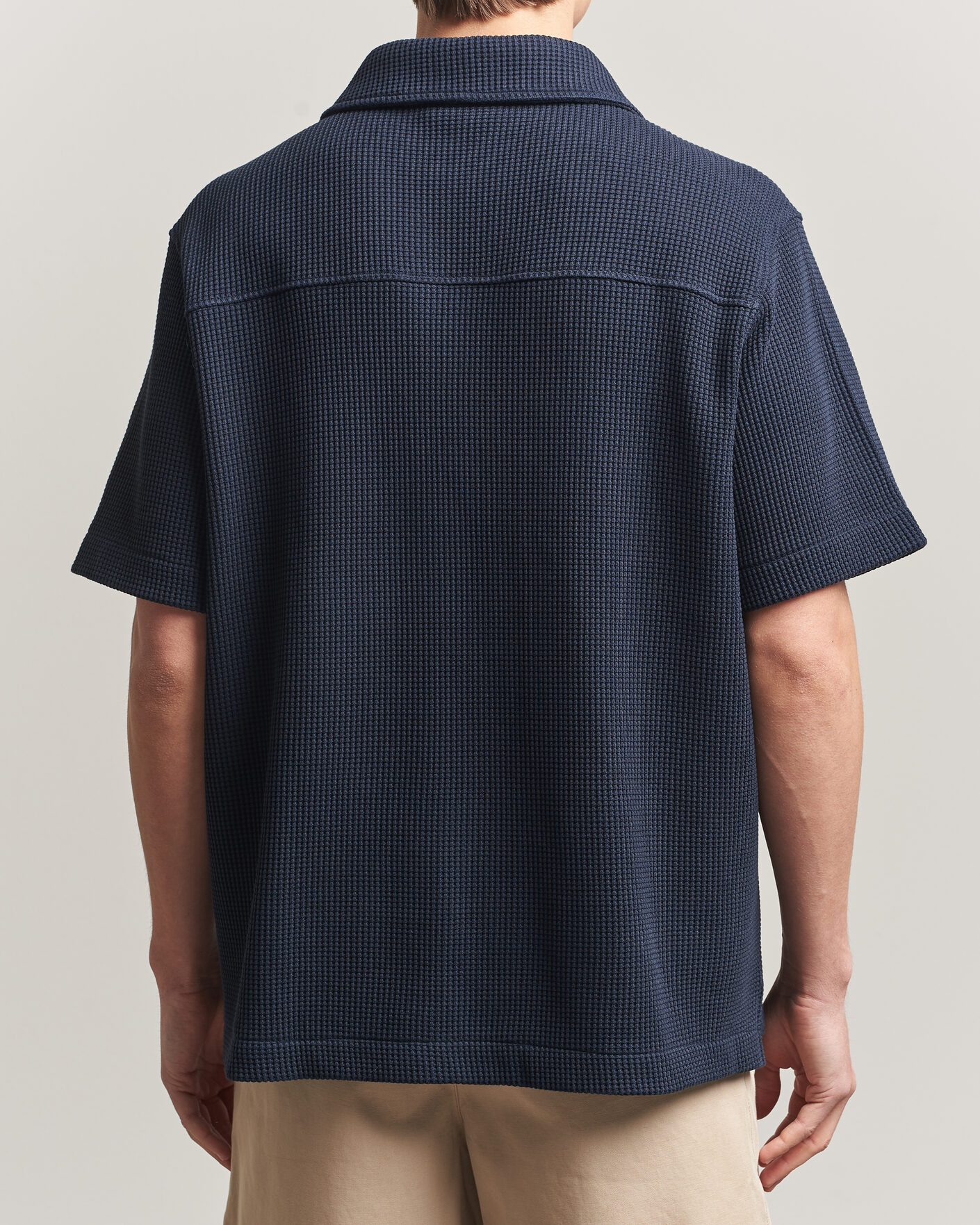 J.Lindeberg Theron Waffle Resort Shirt Navy at CareOfCarl.com