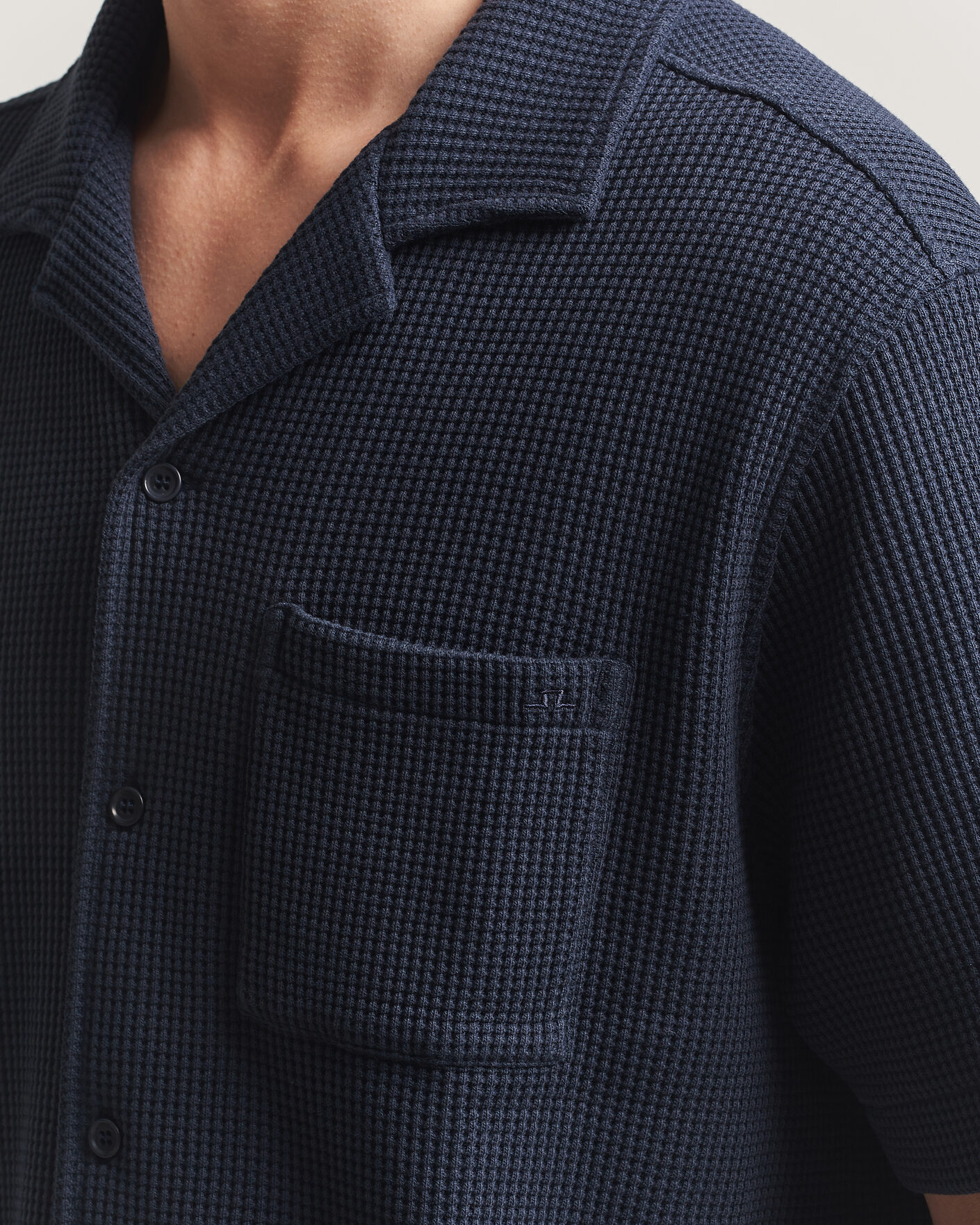 J.Lindeberg Theron Waffle Resort Shirt Navy at CareOfCarl.com
