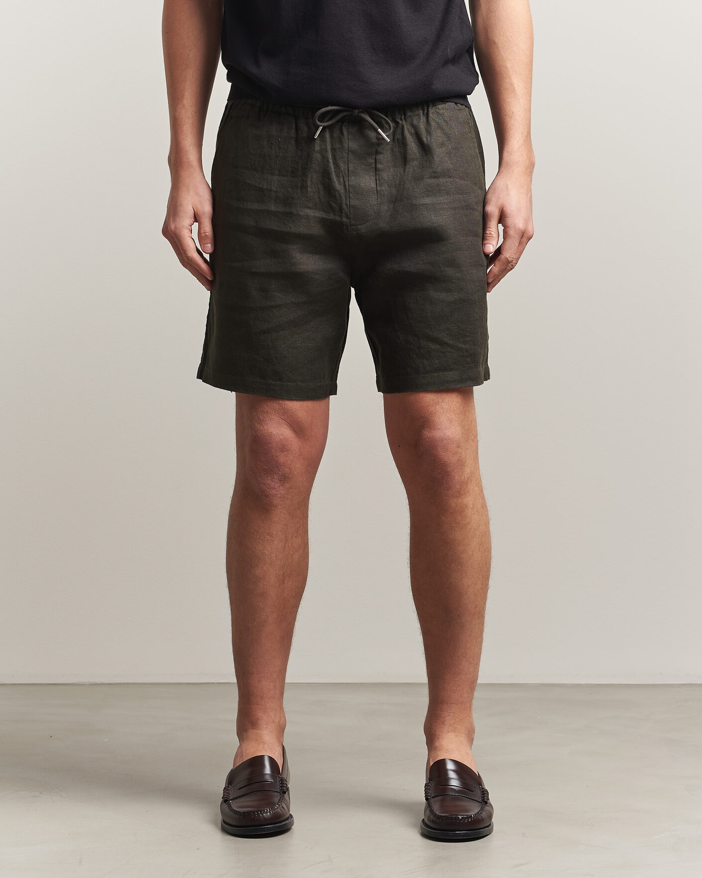 Men | Shorts | NN07 | Gregor Linen Drawstring Shorts Dark Army