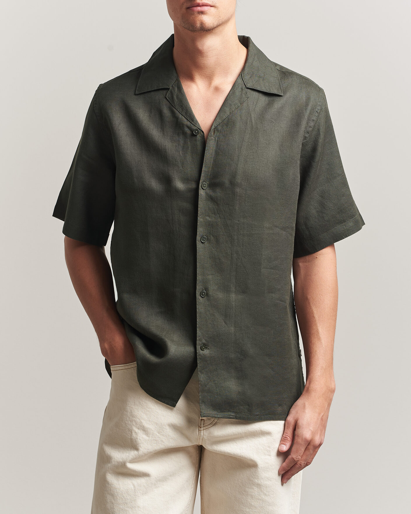 Men | Shirts | NN07 | Julio Linen Resort Shirt Dark Army