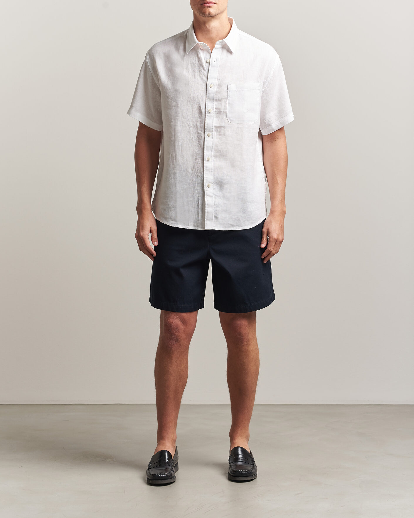 Men | Shirts | NN07 | Deon Linen Short Sleeve Shirt White