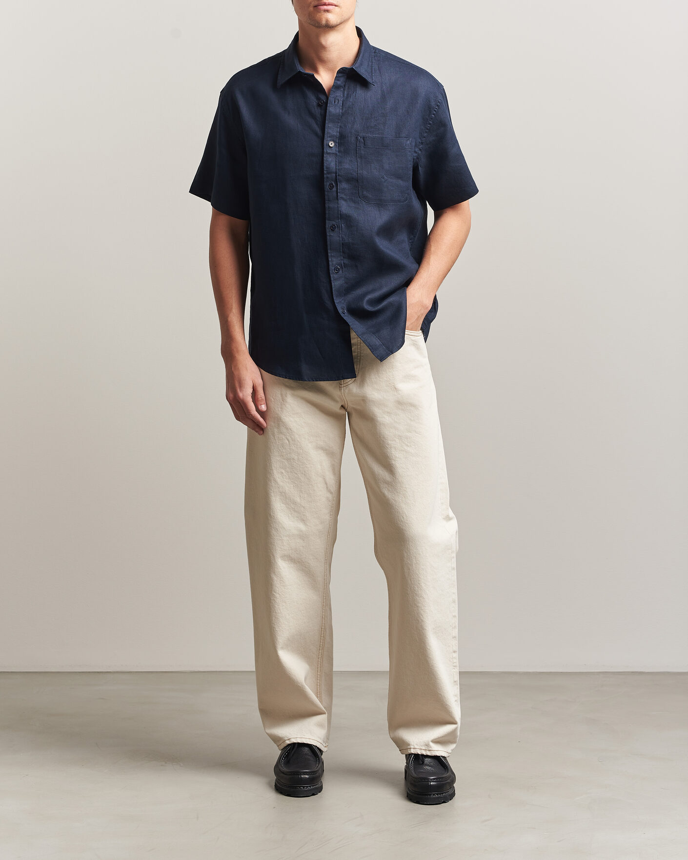 Men | Shirts | NN07 | Deon Linen Short Sleeve Shirt Navy Blue