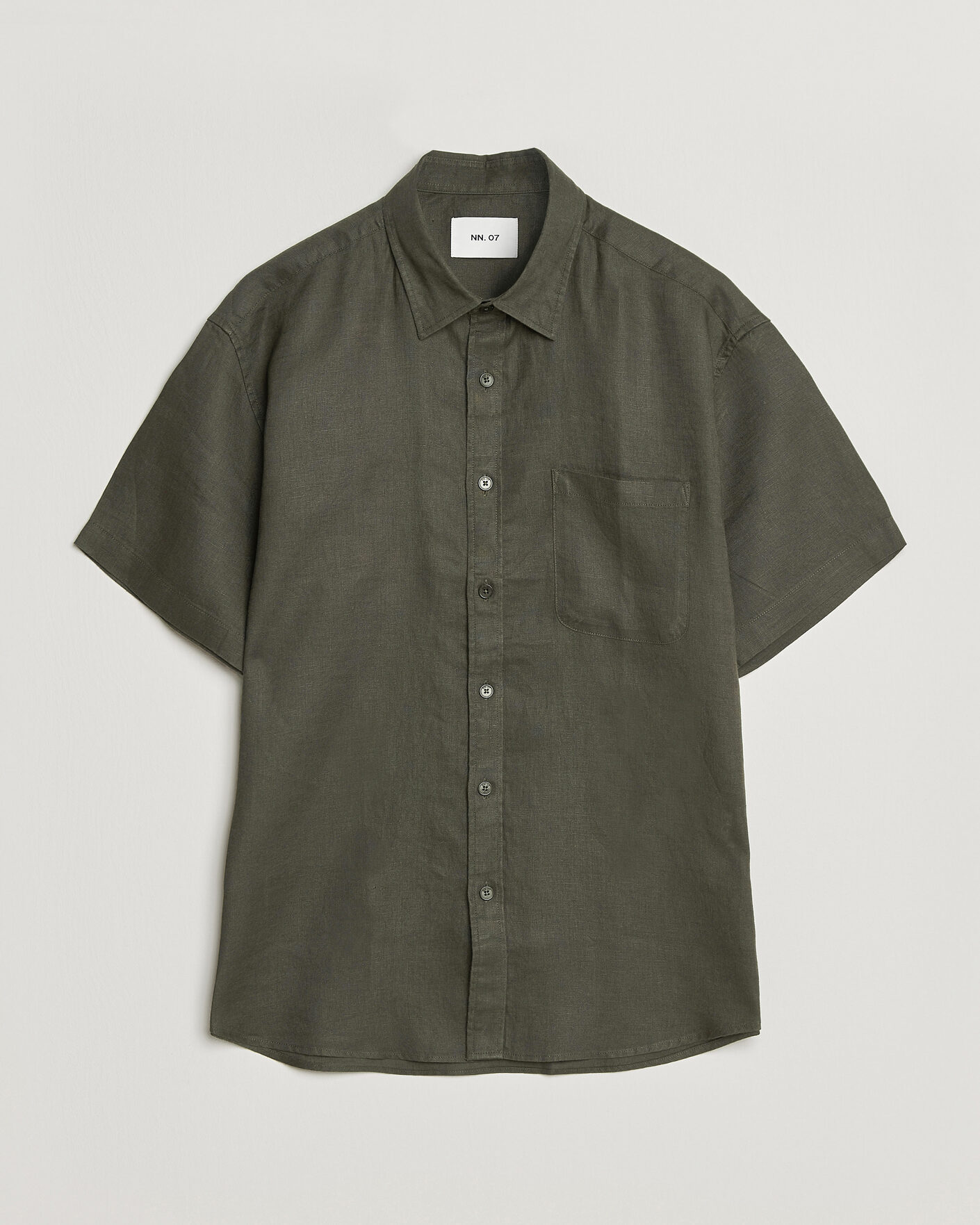 Men | Shirts | NN07 | Deon Linen Short Sleeve Shirt Dark Army