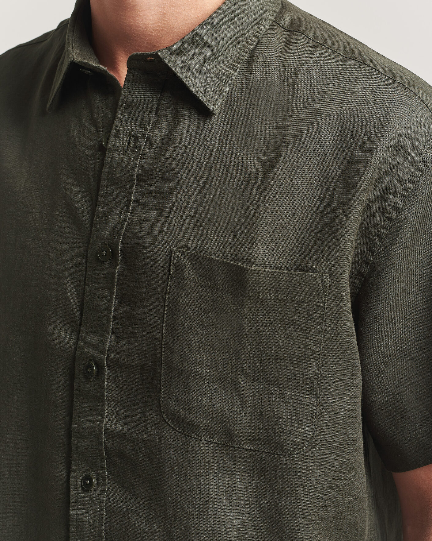 Men | Shirts | NN07 | Deon Linen Short Sleeve Shirt Dark Army