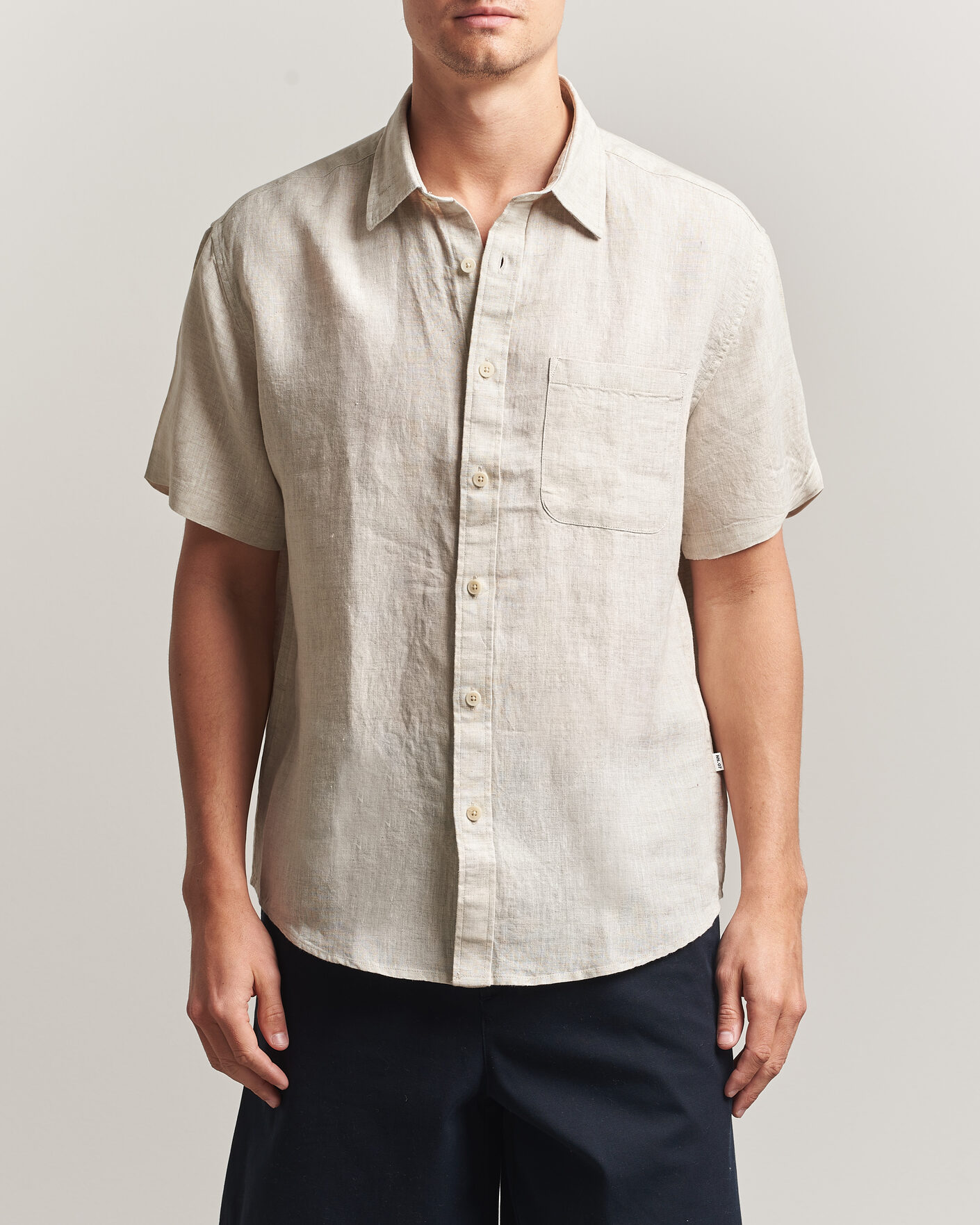 Men | Shirts | NN07 | Deon Linen Short Sleeve Shirt Oat