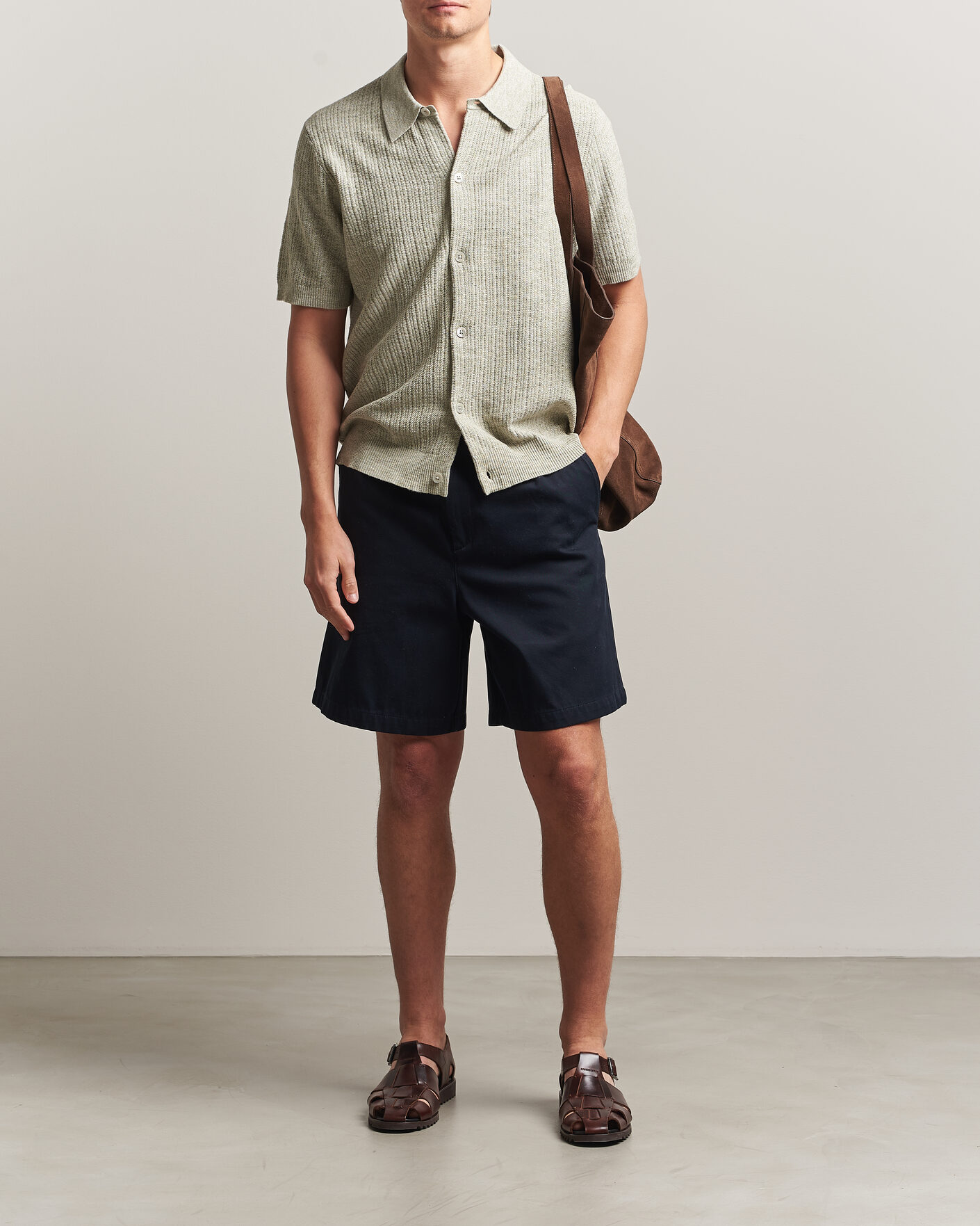 Men | Shirts | NN07 | Nolan Knitted Short Sleeve Shirt Sage Green