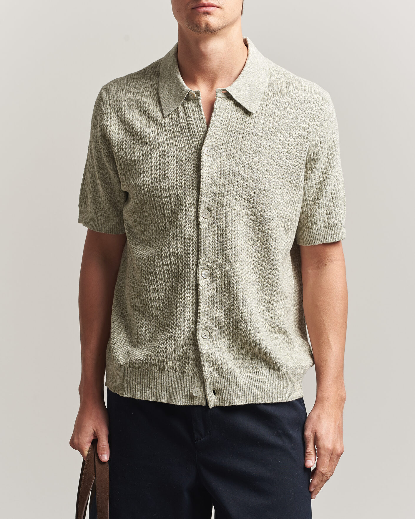 Men | Shirts | NN07 | Nolan Knitted Short Sleeve Shirt Sage Green