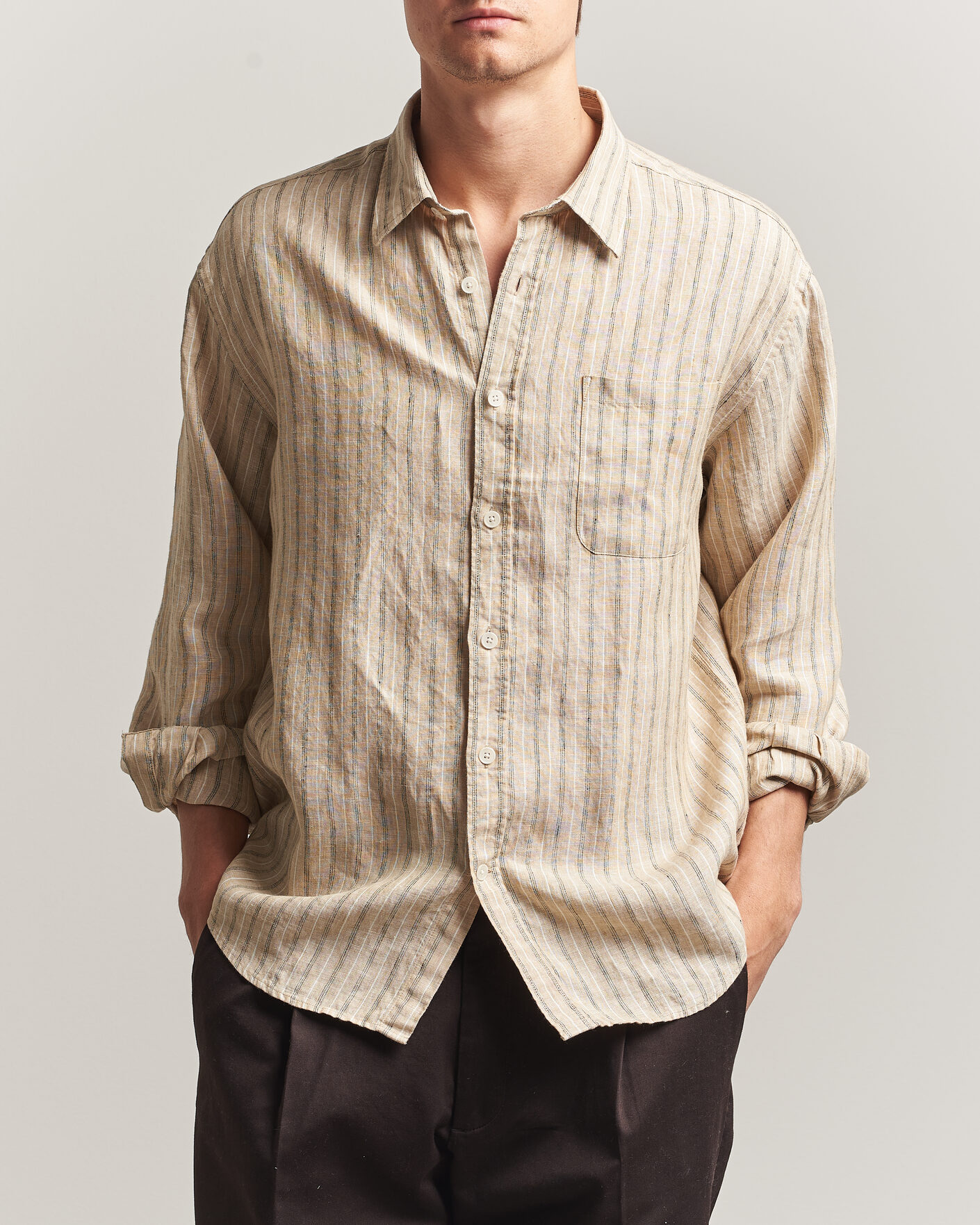 Men | Shirts | NN07 | Deon Linen Shirt Black Stripe