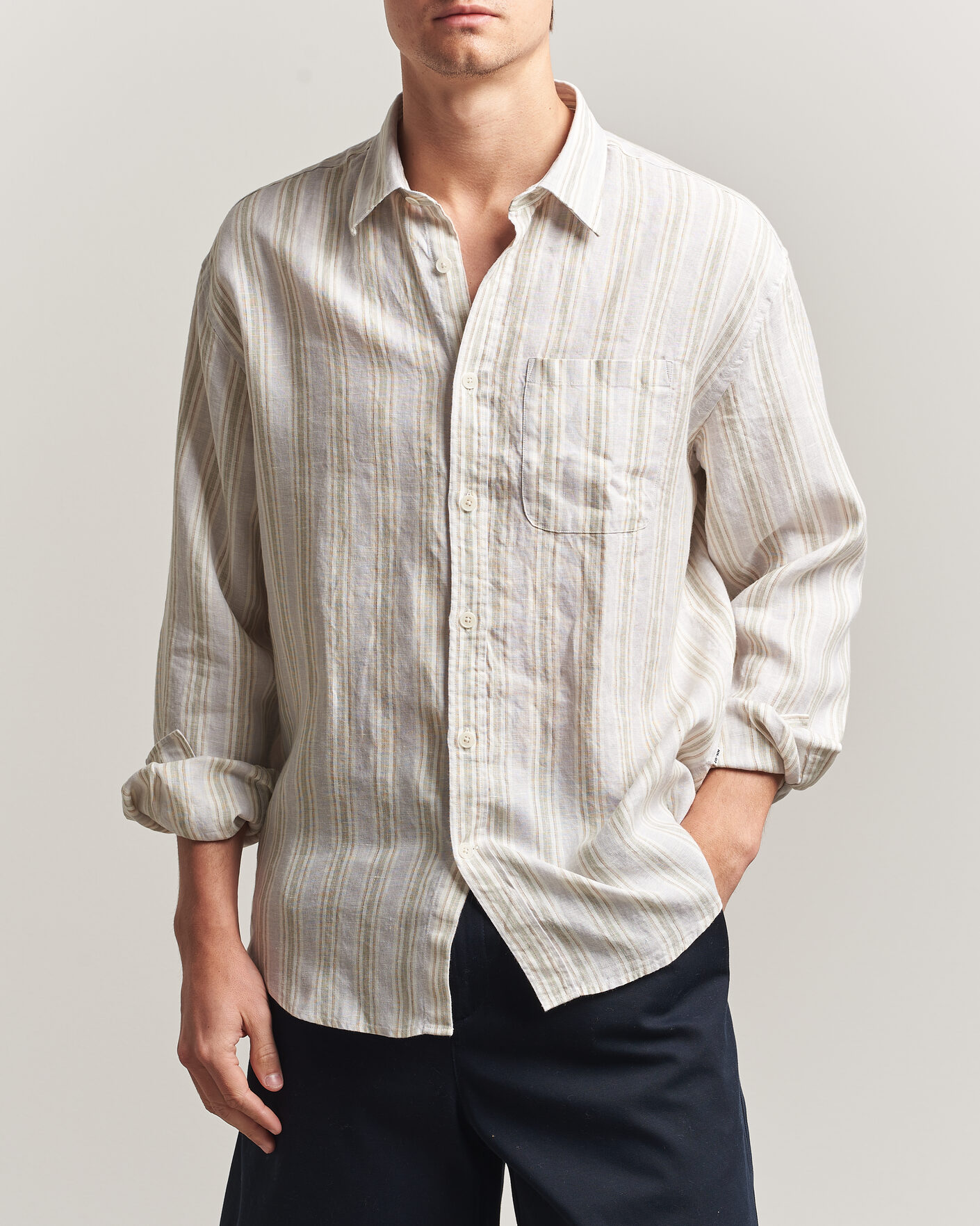 Men | Shirts | NN07 | Deon Linen Shirt Mint Stripe