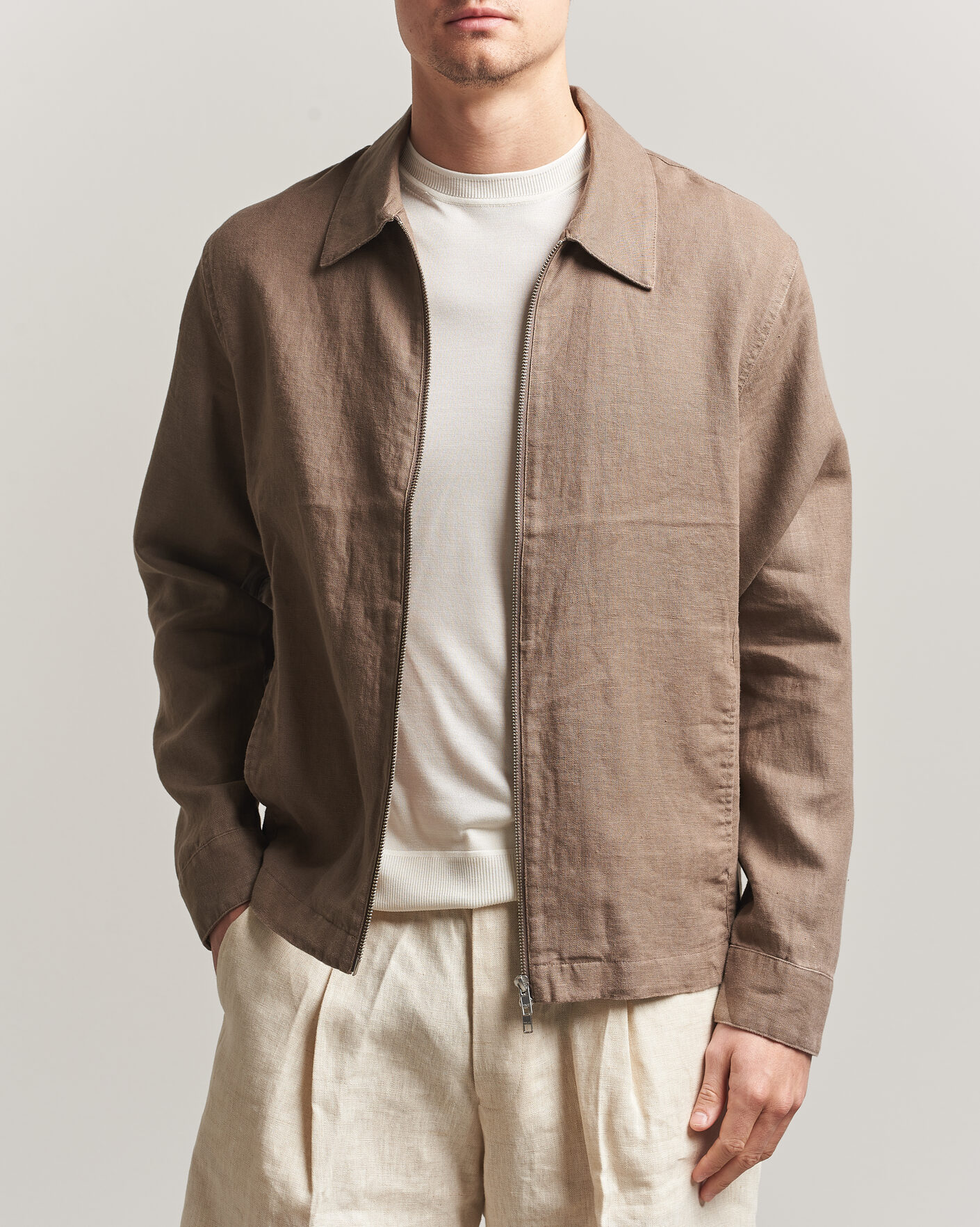 NN07 Alban Linen Full Zip Overshirt Clay Mirage at CareOfCarl.com
