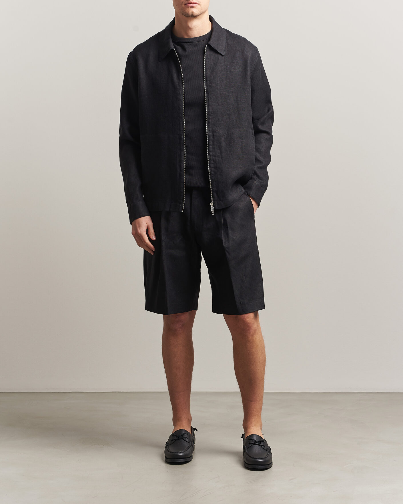 Men | Shirts | NN07 | Alban Linen Full Zip Overshirt Black