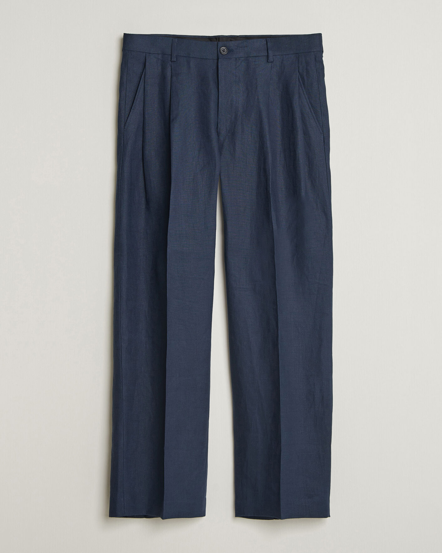 NN07 Justin Linen Double Pleated Trousers Navy Blue at CareOfCarl.com