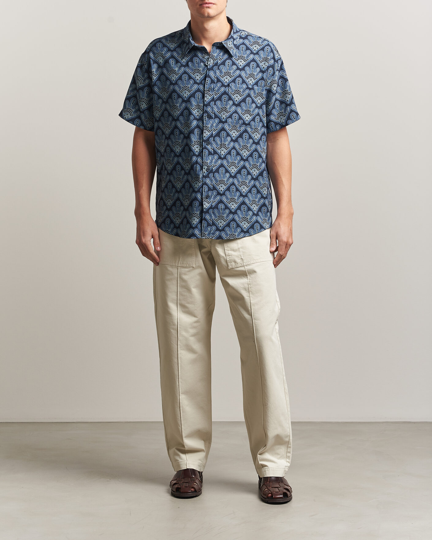 Men | Shirts | NN07 | Deon Printed Short Sleeve Shirt Navy Blue