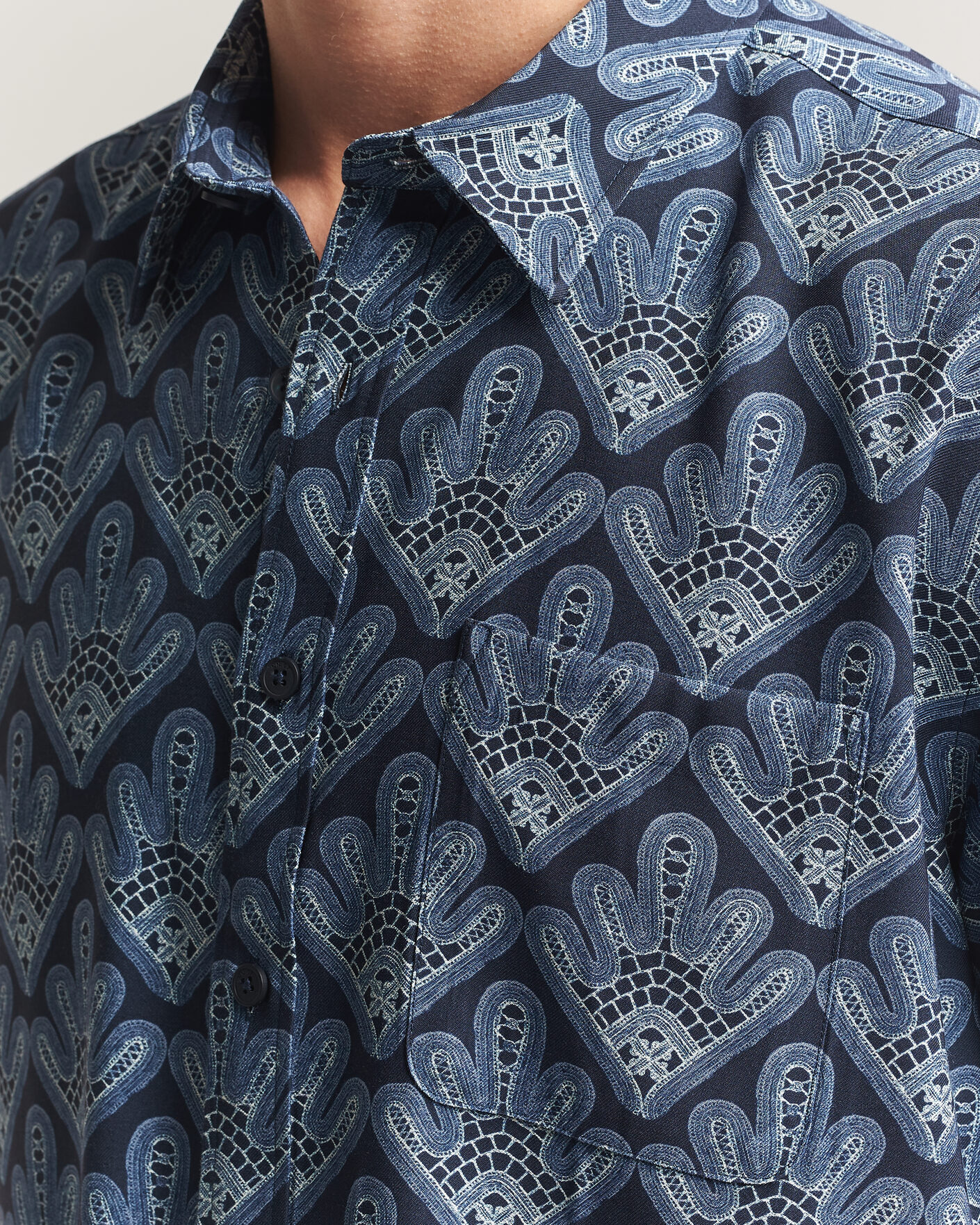 Men | Shirts | NN07 | Deon Printed Short Sleeve Shirt Navy Blue