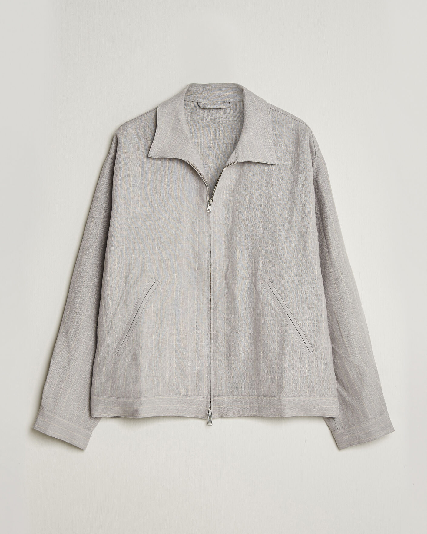 Peter Do 21AW シャツ NN07 Petrus Pinstriped Linen Full Zip Overshirt Grey at CareOfCarl.com