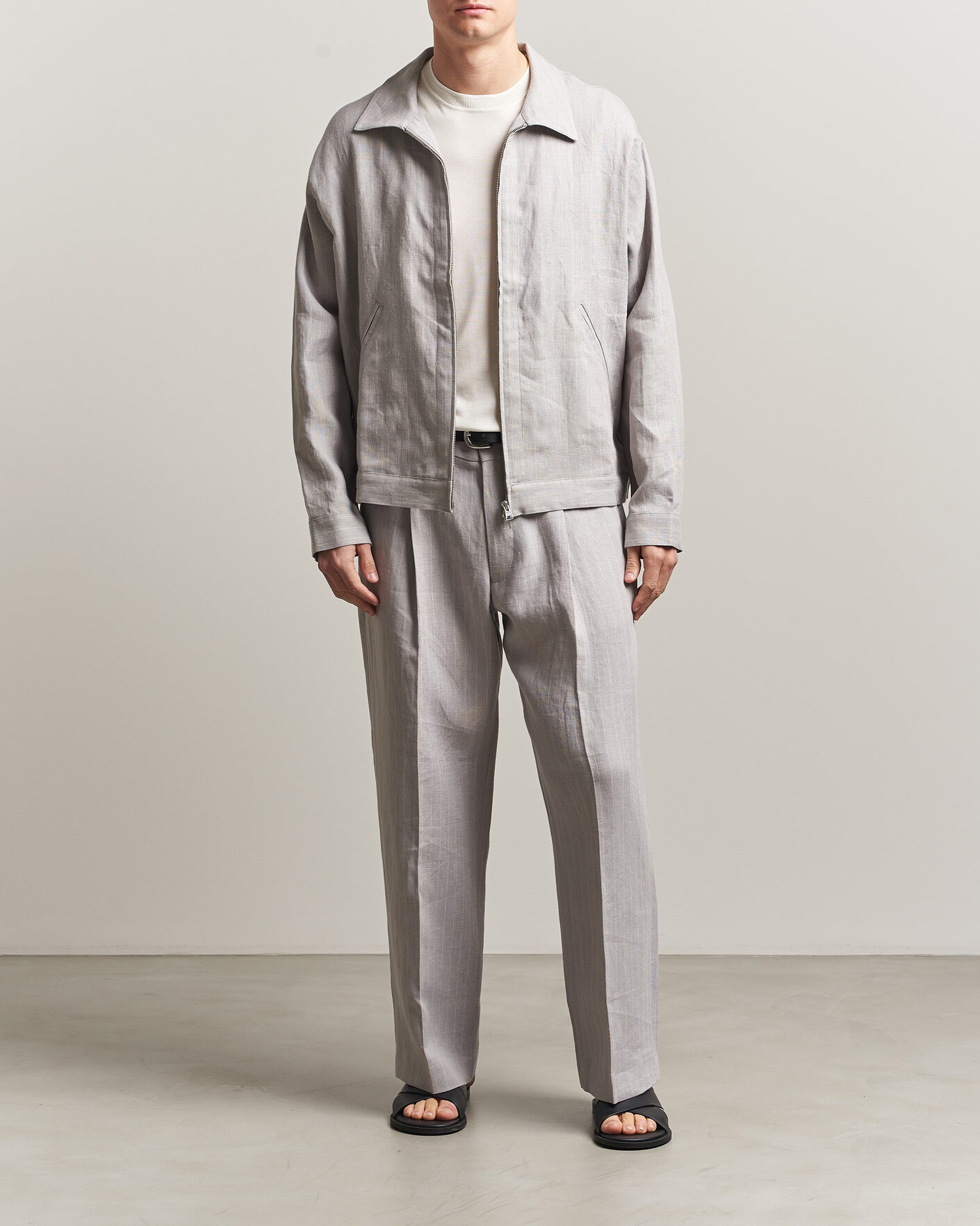 NN07 Petrus Pinstriped Linen Full Zip Overshirt Grey at CareOfCarl.com