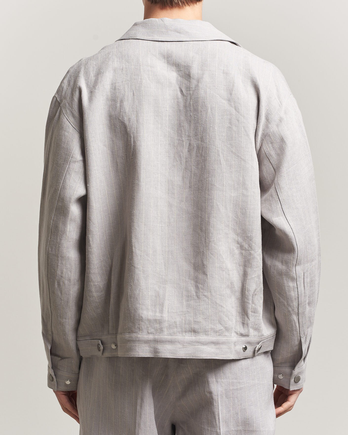 NN07 Petrus Pinstriped Linen Full Zip Overshirt Grey at CareOfCarl.com
