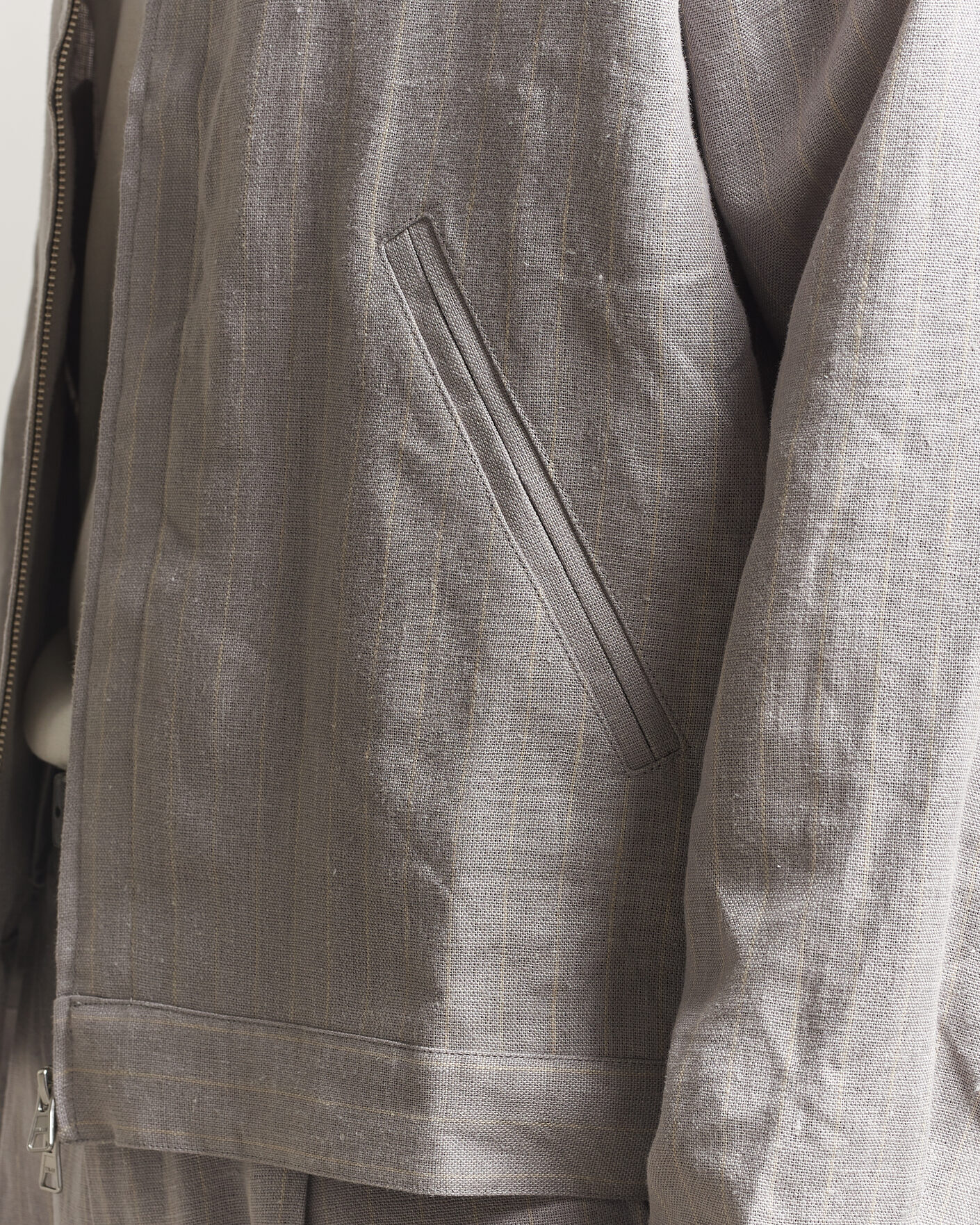 NN07 Petrus Pinstriped Linen Full Zip Overshirt Grey at CareOfCarl.com