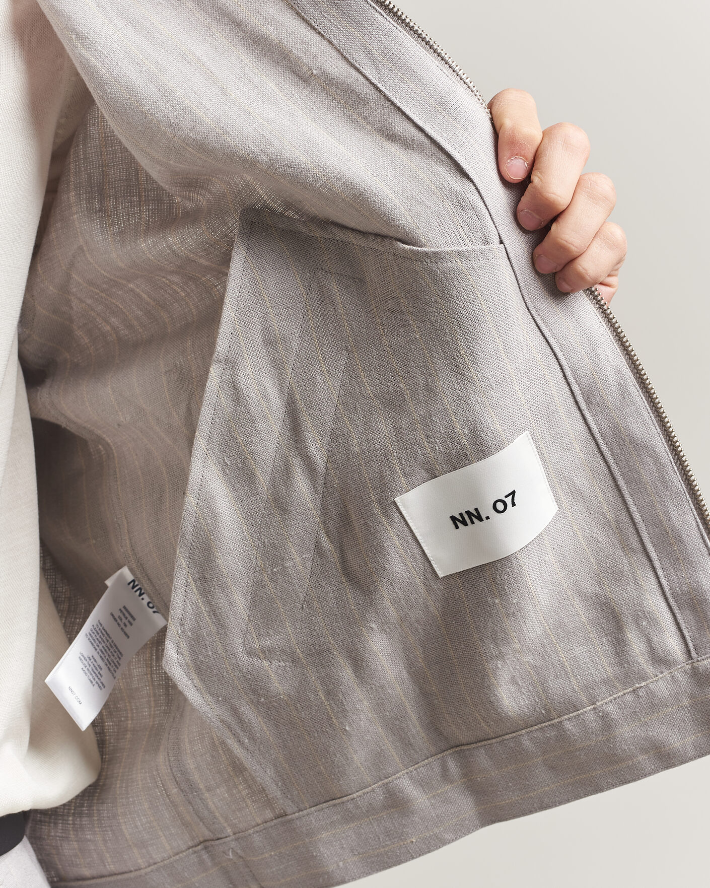 NN07 Petrus Pinstriped Linen Full Zip Overshirt Grey at CareOfCarl.com