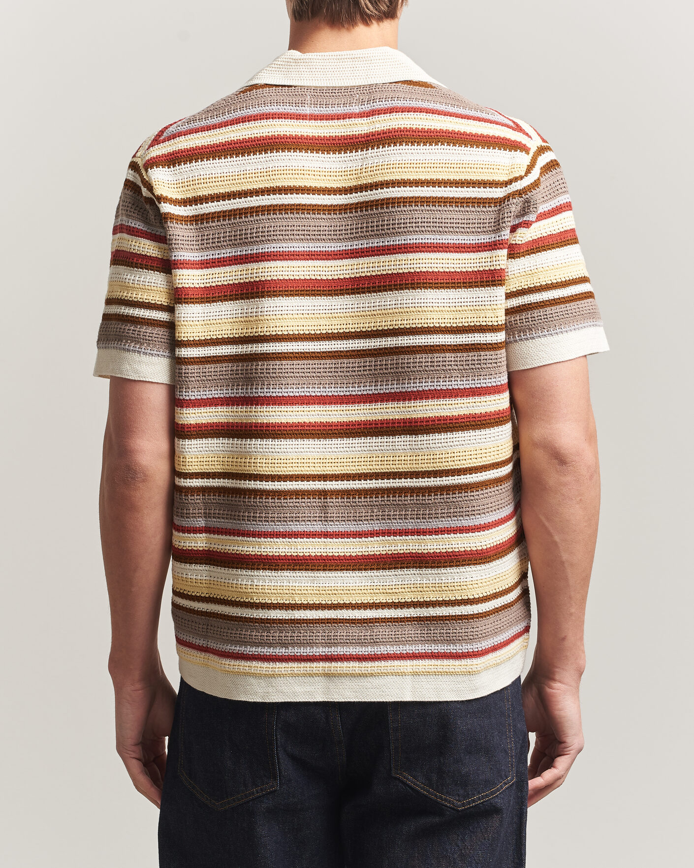 NN07 Lars Striped Knitted Short Sleeve Shirt Ivory Multi at