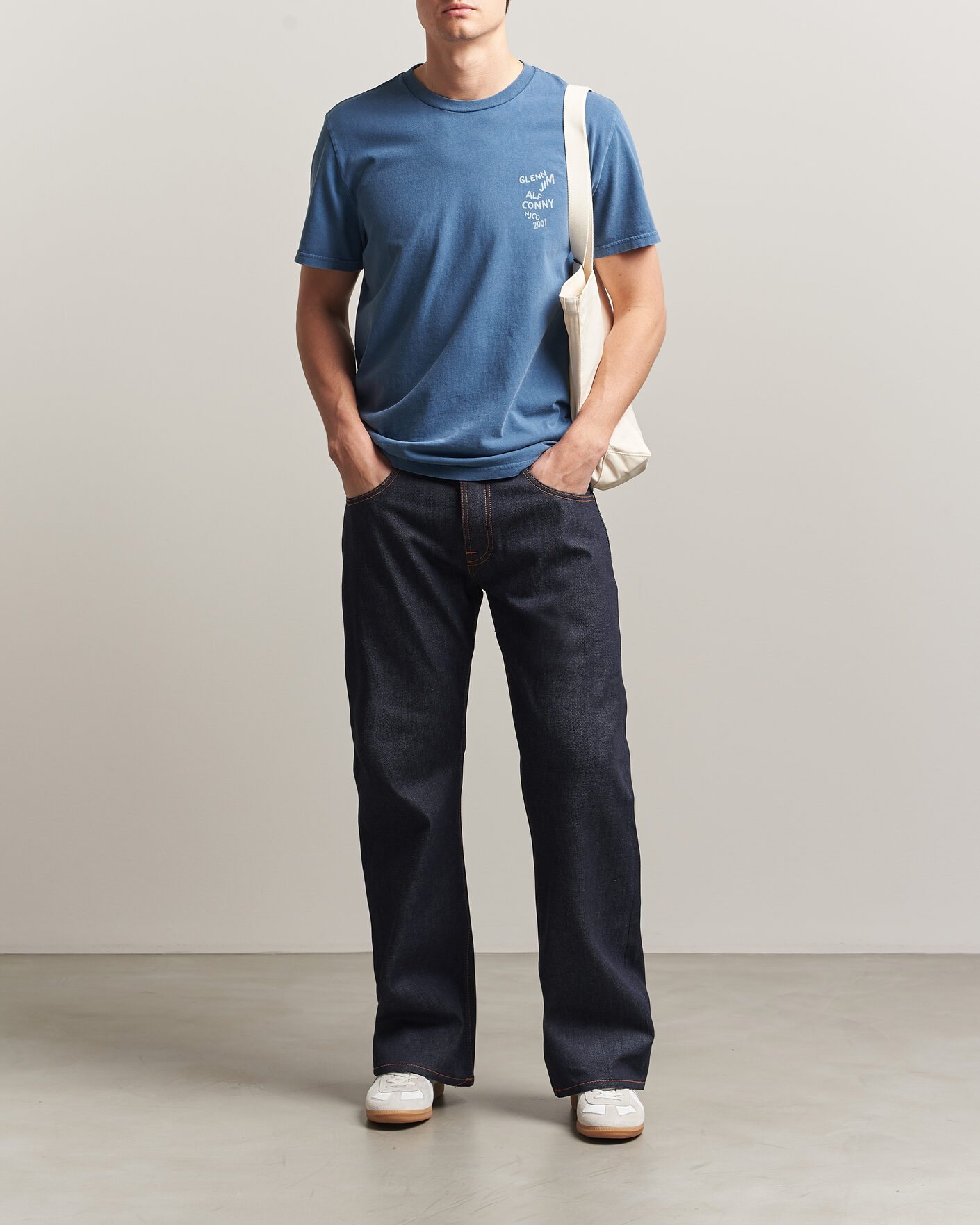 Men | T-Shirts | Nudie Jeans | Roy OG Line-Up T-Shirt French Blue