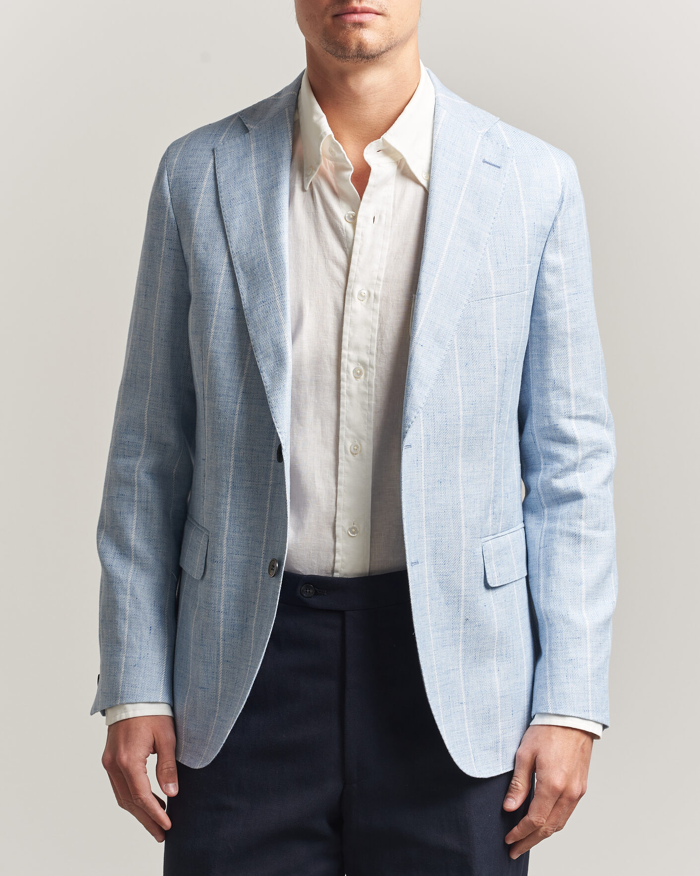 Men | Blazers | Oscar Jacobson | Ferry Soft Linen/Cotton Blazer Light Blue