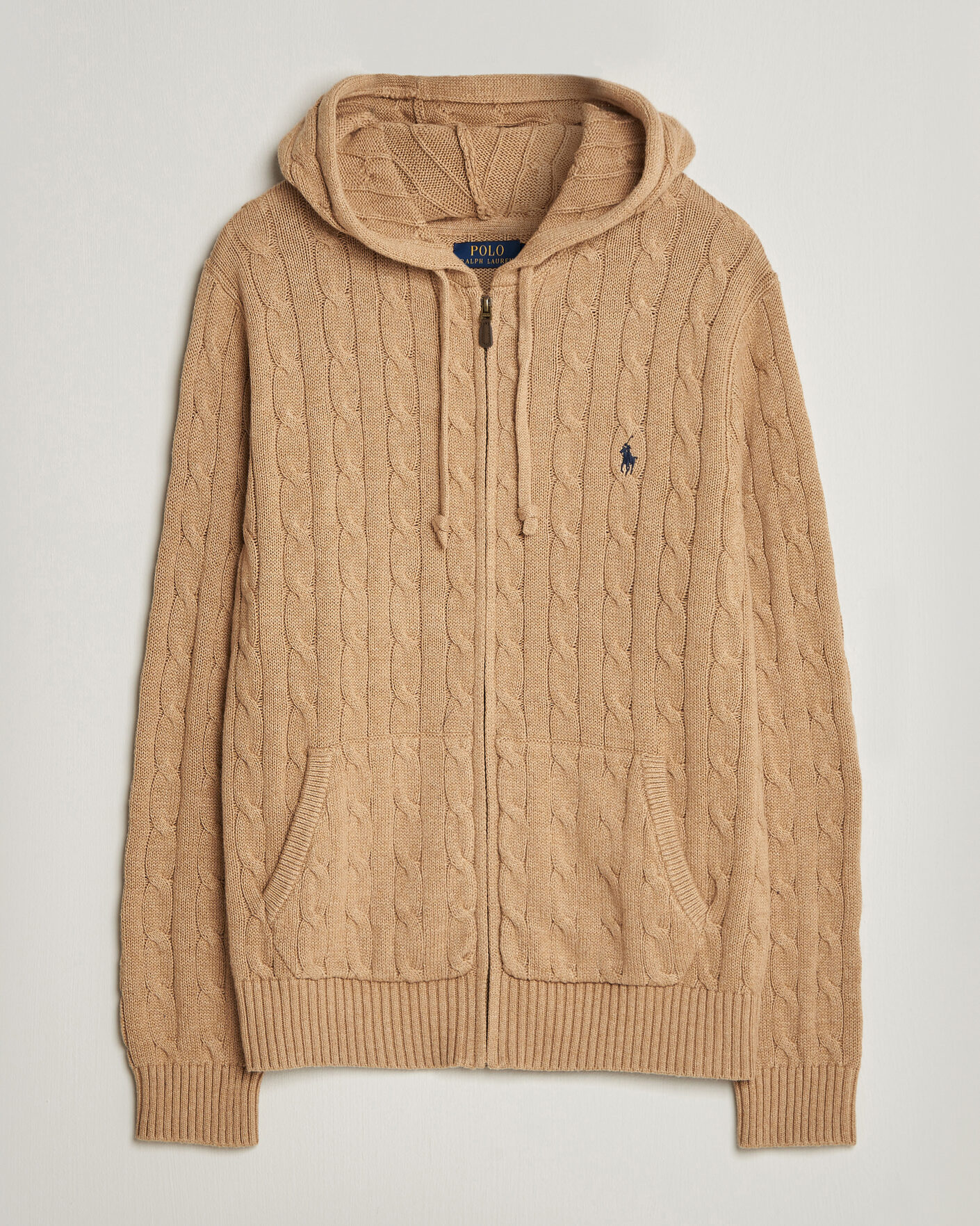 Men | Sweaters & Knitwear | Polo Ralph Lauren | Knitted Full Zip Sweater Camel Melange