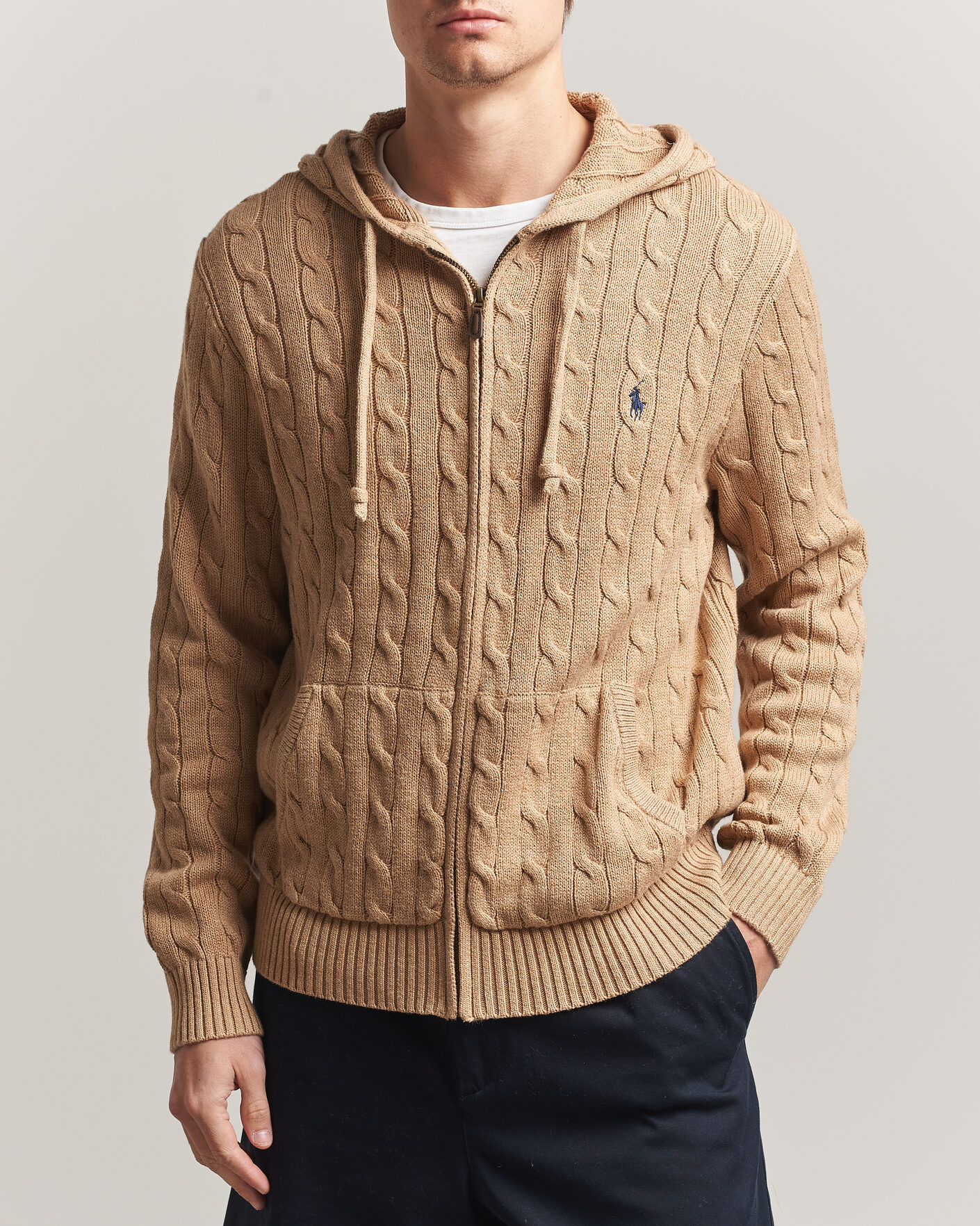 Men | Sweaters & Knitwear | Polo Ralph Lauren | Knitted Full Zip Sweater Camel Melange