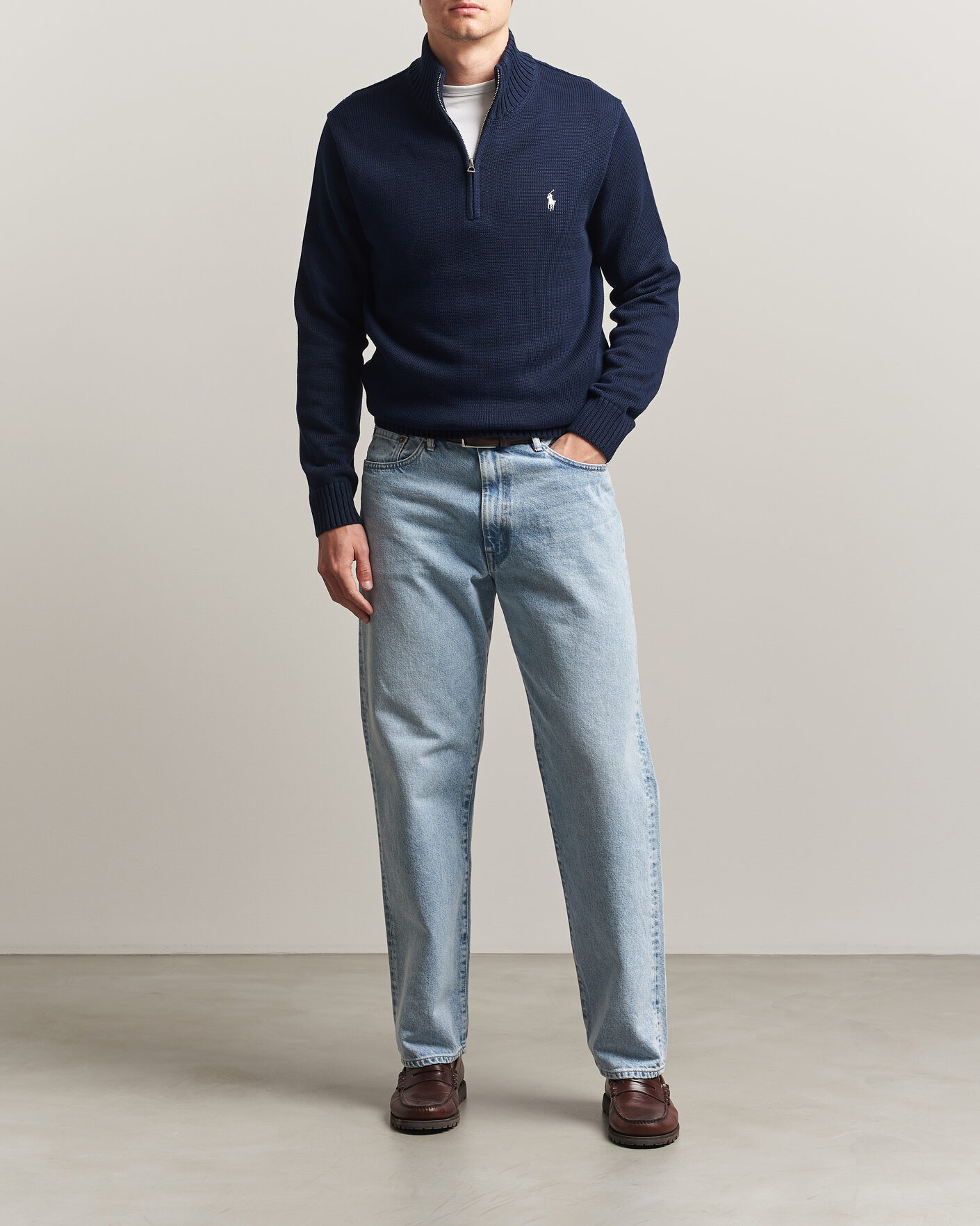 Men | Sweaters & Knitwear | Polo Ralph Lauren | Cotton Crew Neck Half-Zip Hunter Navy