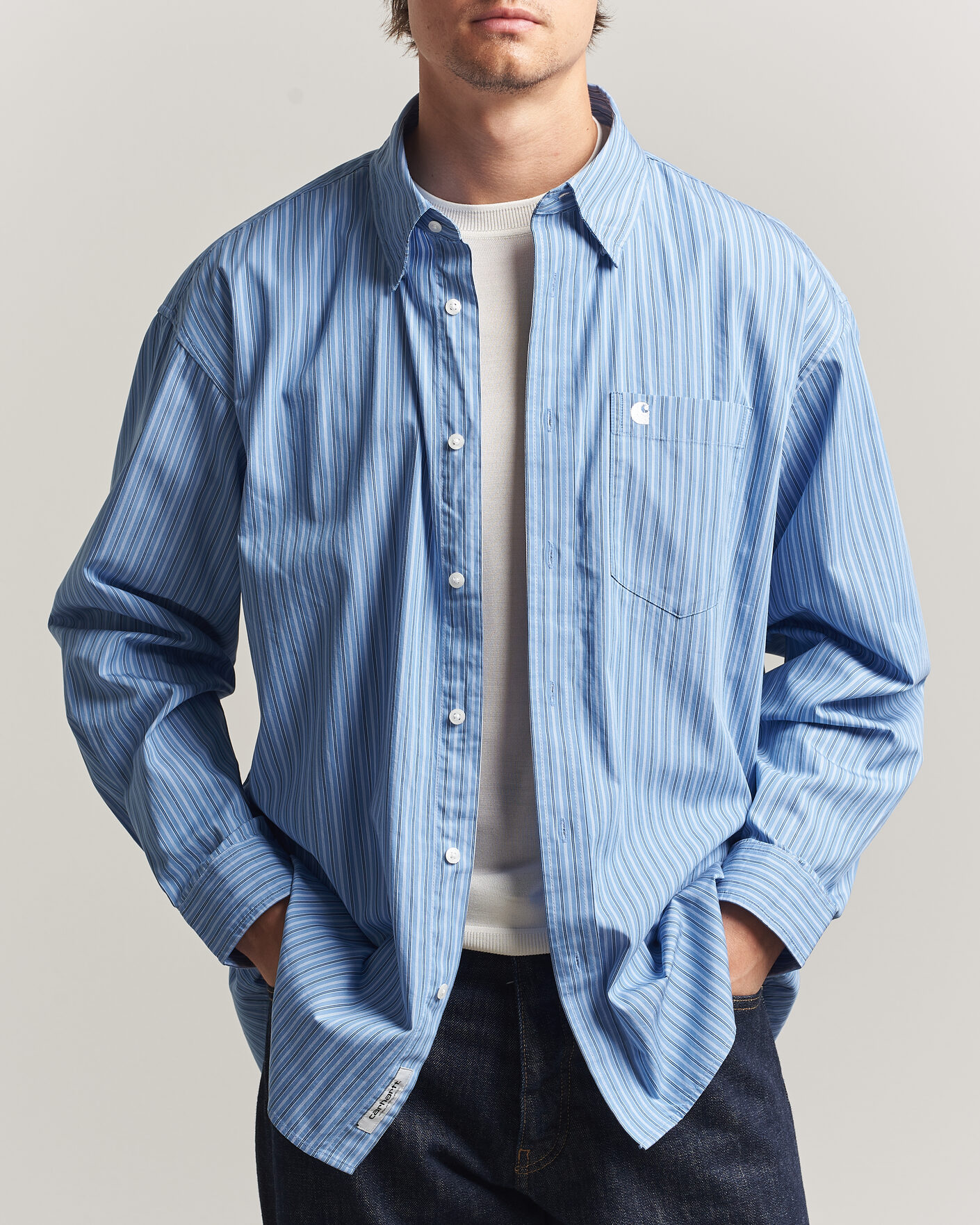 Men | Shirts | Carhartt WIP | Keen Striped Cotton Poplin Shirt Curacao