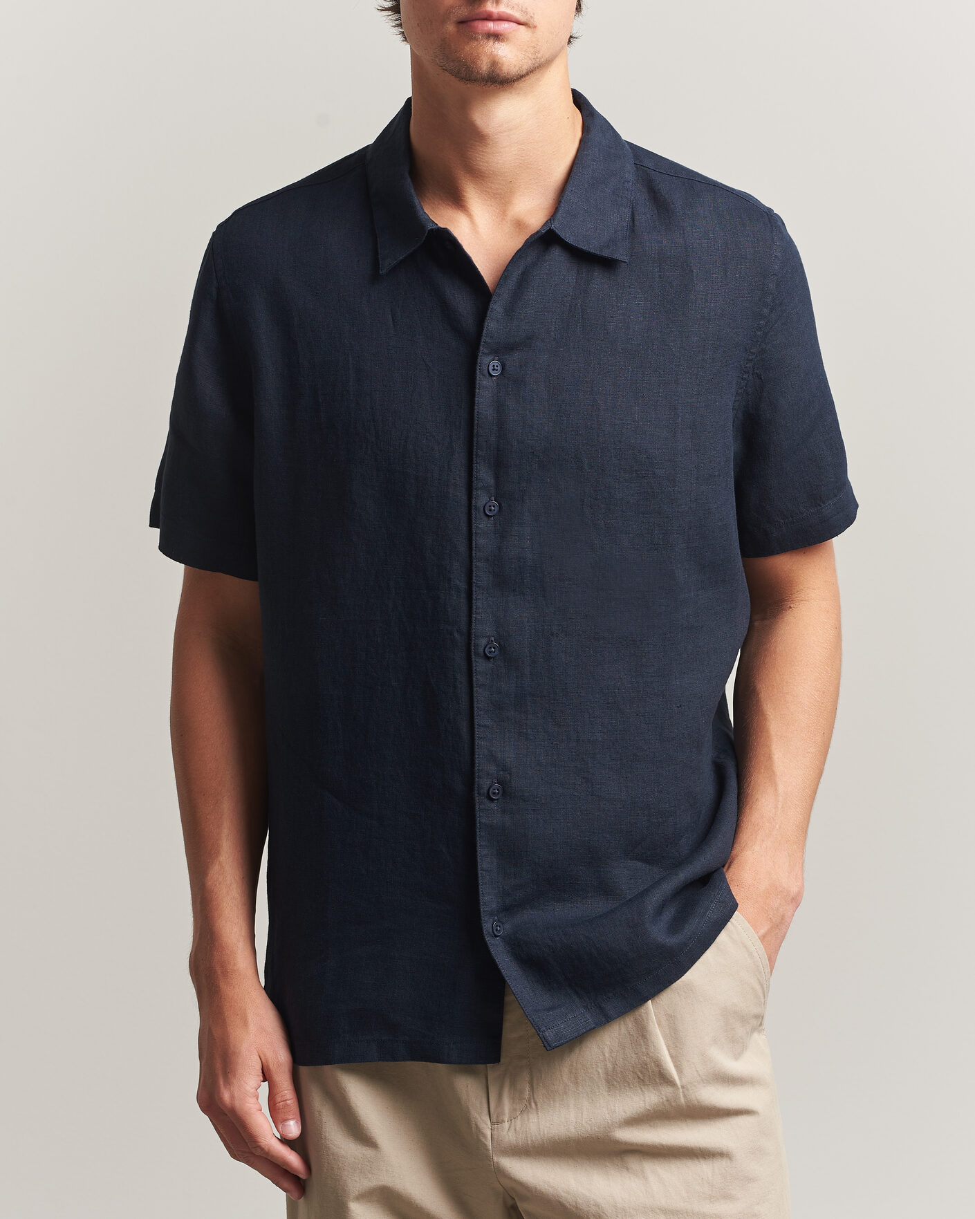 Men | Shirts | Samsøe Samsøe | Avan Linen Short Sleeve Shirt Salute Navy