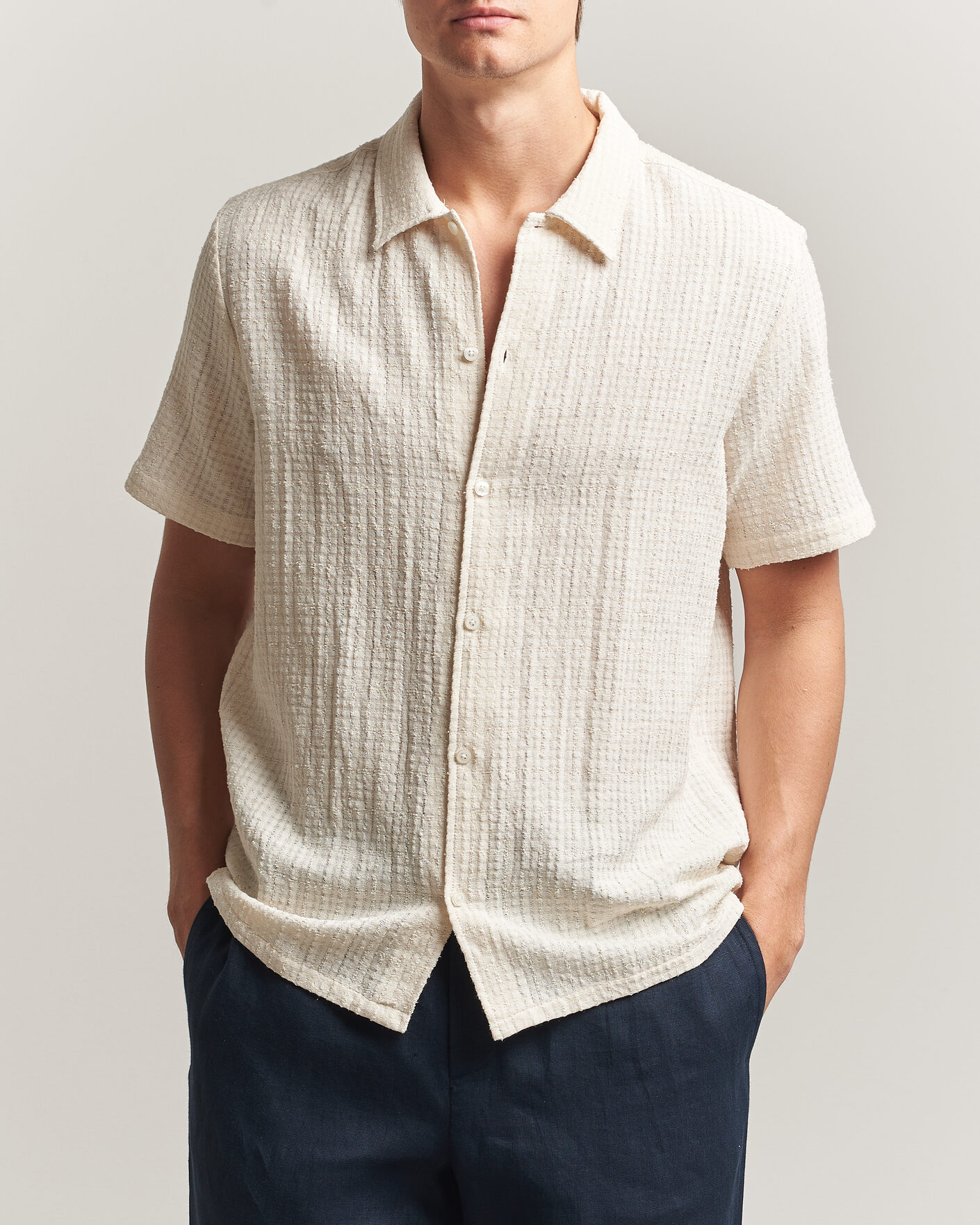 Men | Shirts | Samsøe Samsøe | Avan Structured Short Sleeve Shirt Clear Cream