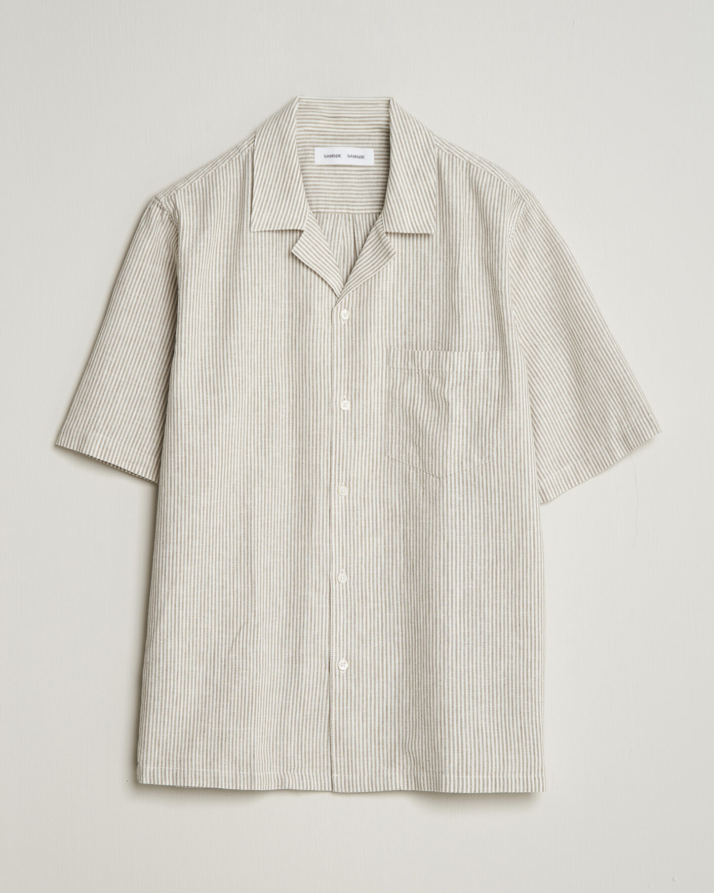 Men | Shirts | Samsøe Samsøe | Oscar Linen/Cotton Striped Short Sleeve Shirt Aluminum