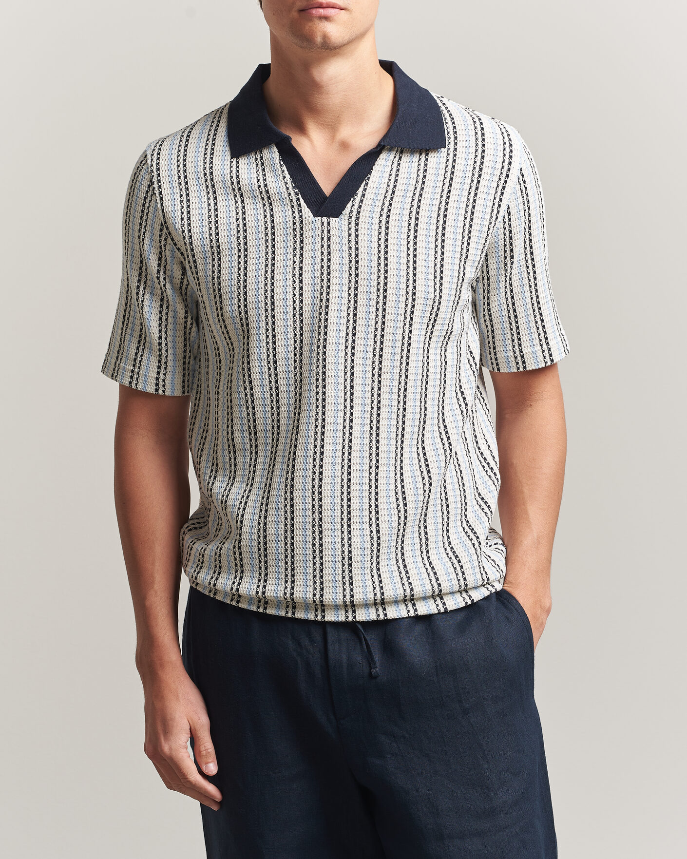 Men | Polo Shirts | Samsøe Samsøe | Mac Striped Knitted Polo Blue/White