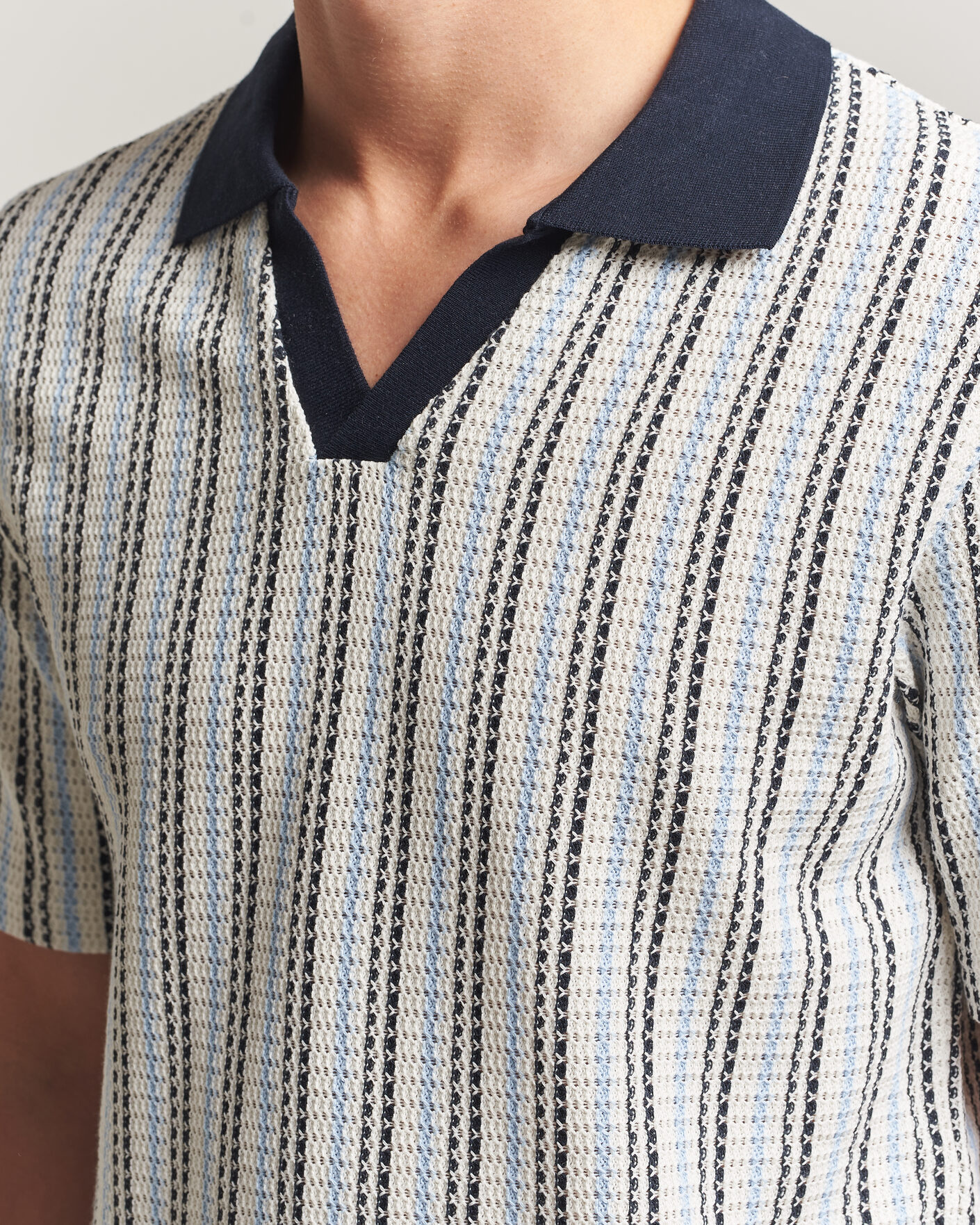 Men | Polo Shirts | Samsøe Samsøe | Mac Striped Knitted Polo Blue/White