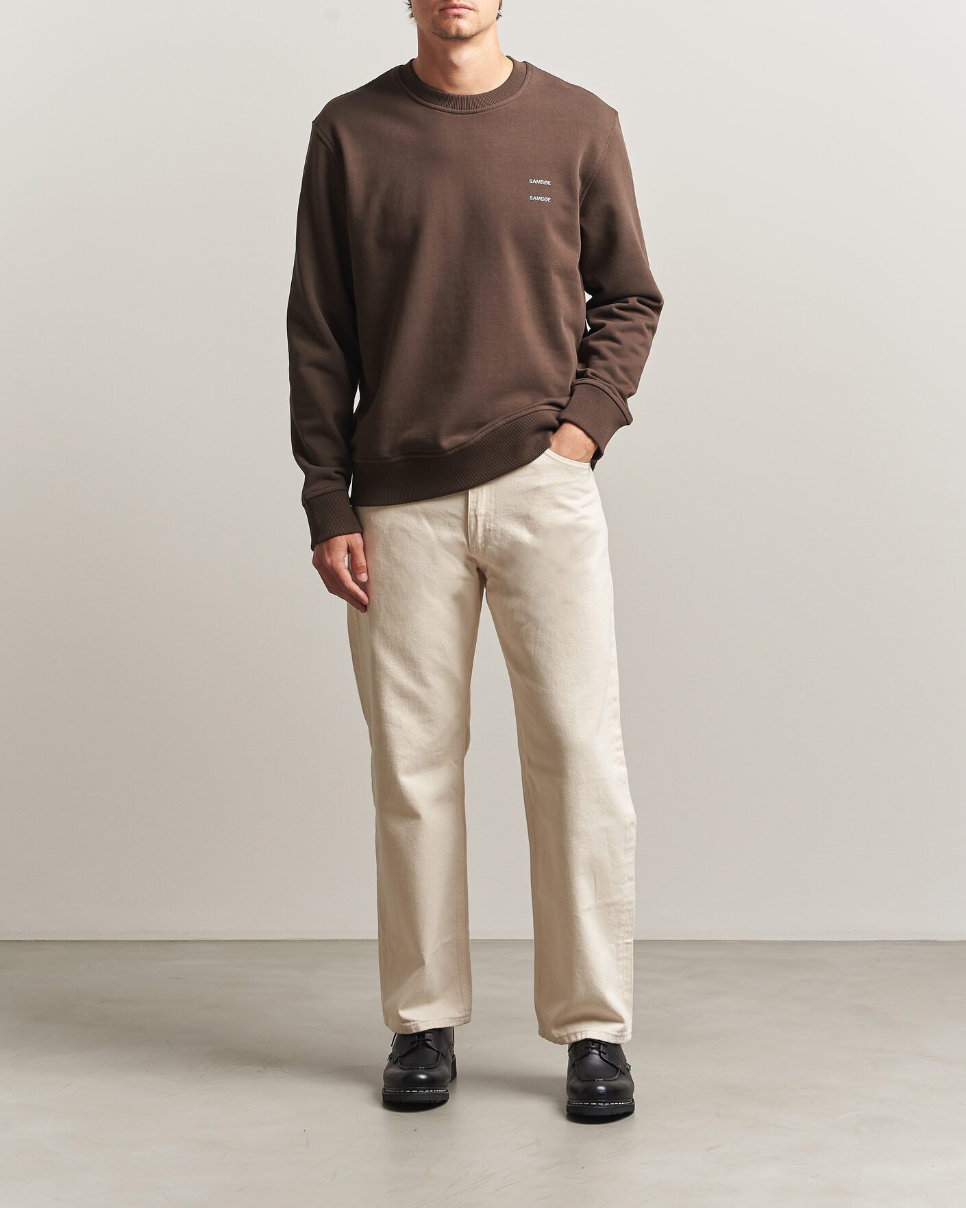 Men | Sweaters & Knitwear | Samsøe Samsøe | Joel Organic Cotton Sweatshirt Turkish Coffee