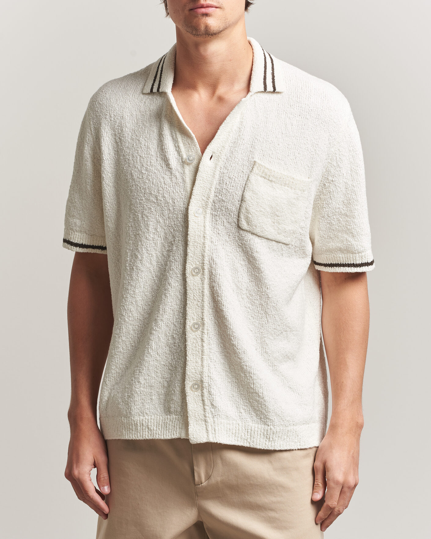 Men | Shirts | Samsøe Samsøe | Pedro Knitted Short Sleeve Shirt Clear Cream