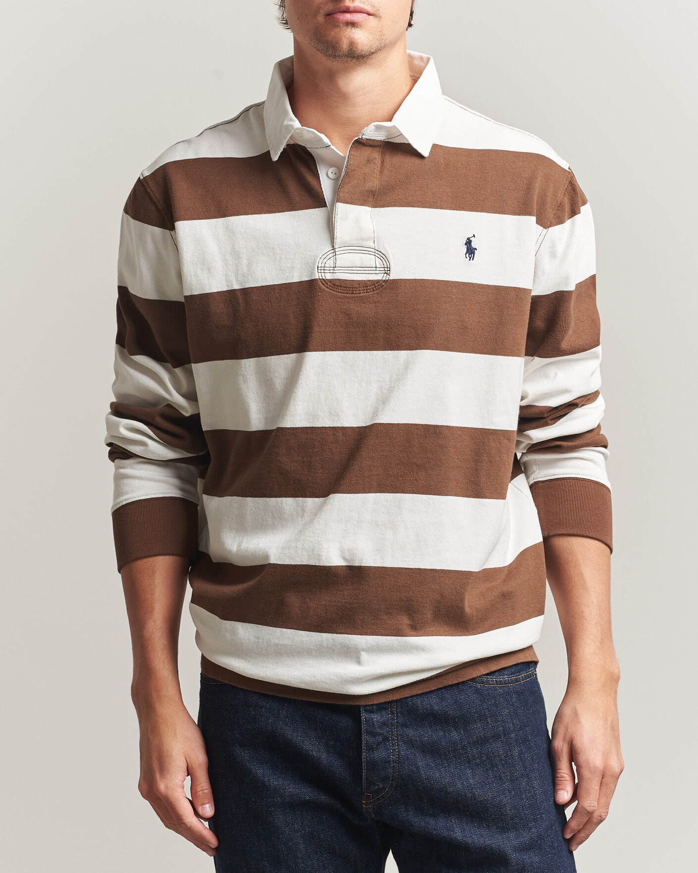 Men | Sweaters & Knitwear | Polo Ralph Lauren | Block Striped Rugby Pale Russet/Trophy Cream