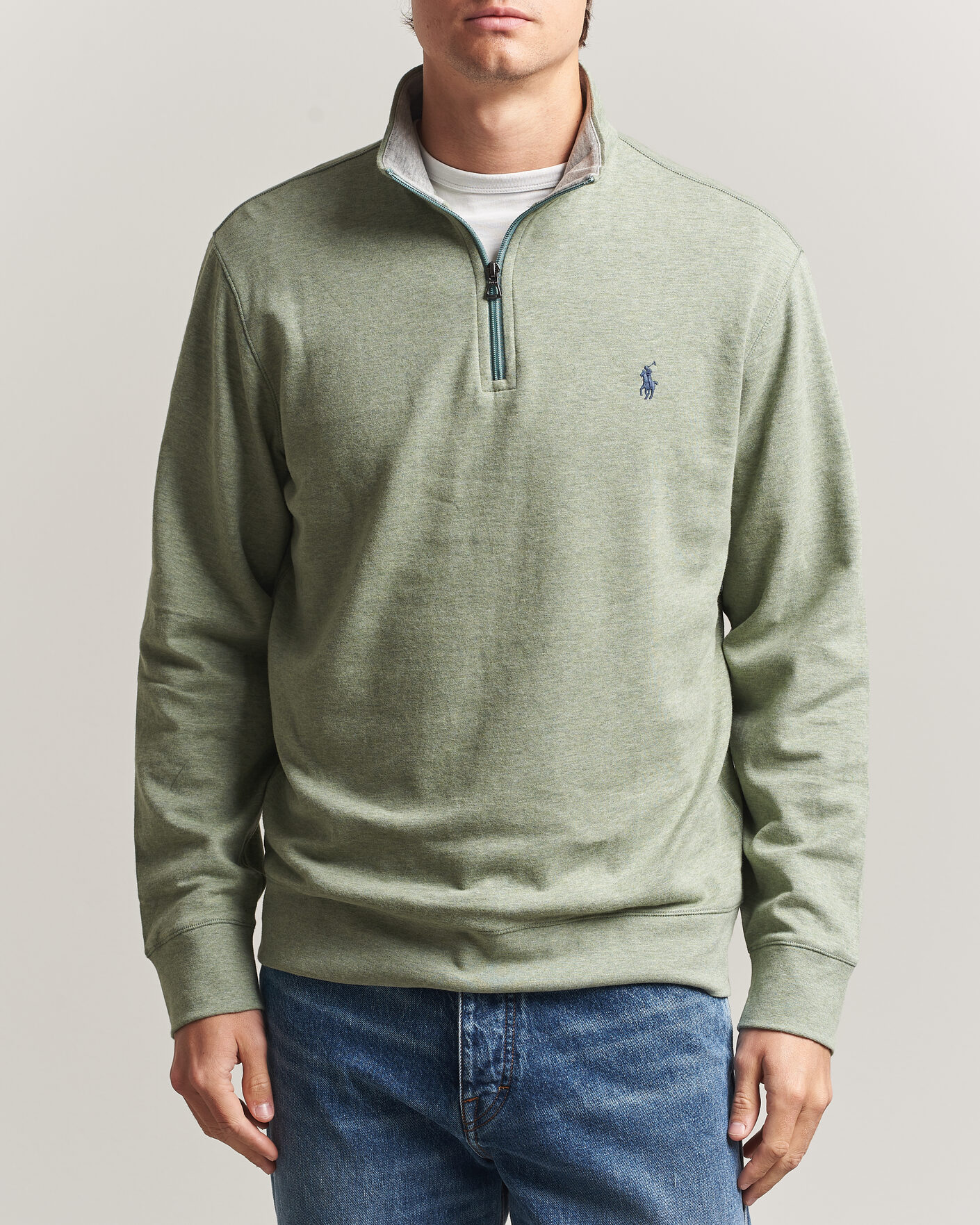 Men | Sweaters & Knitwear | Polo Ralph Lauren | Double Knit Half Zip Greenery Heather