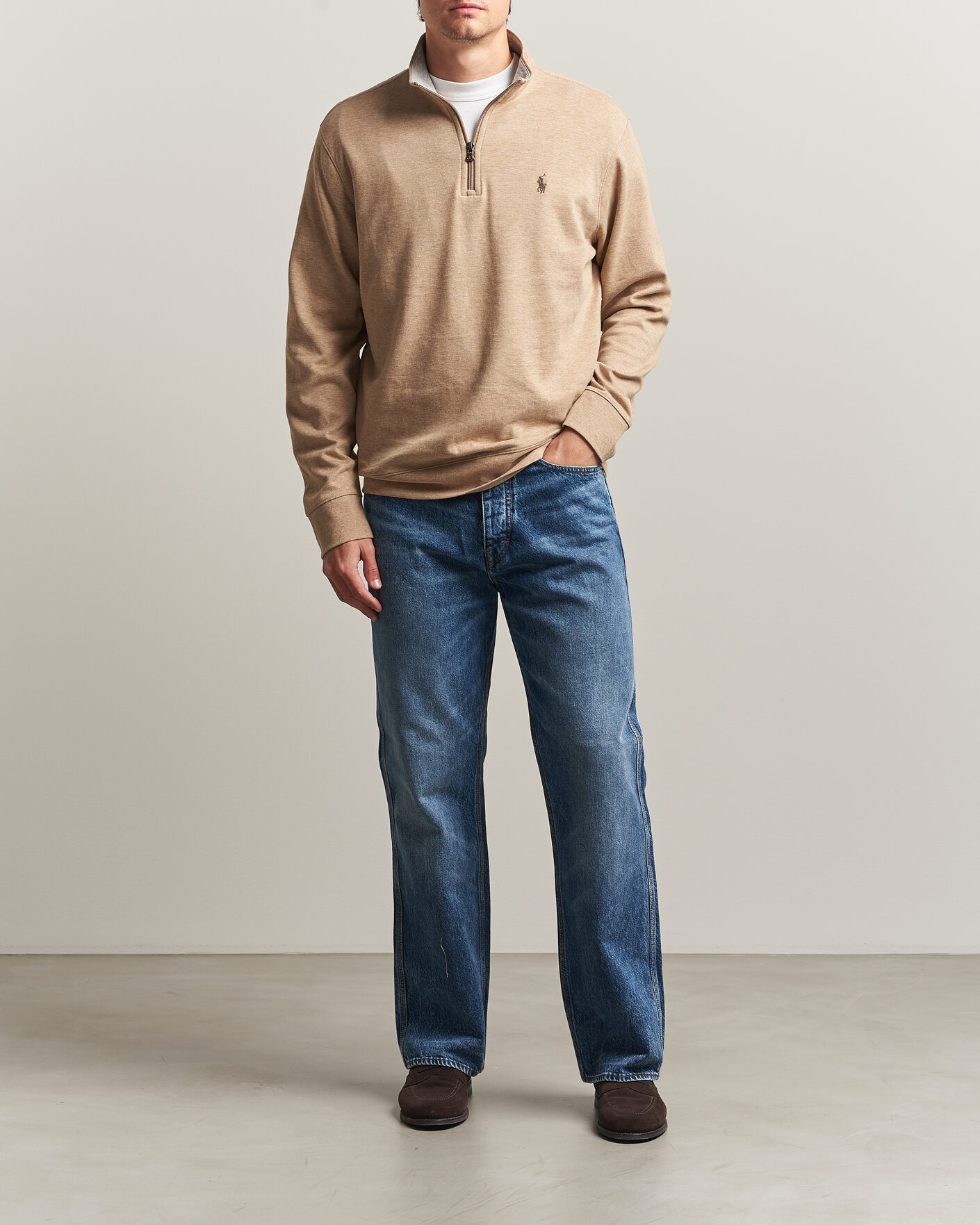 Men | Sweaters & Knitwear | Polo Ralph Lauren | Double Knit Half Zip Warm Brown