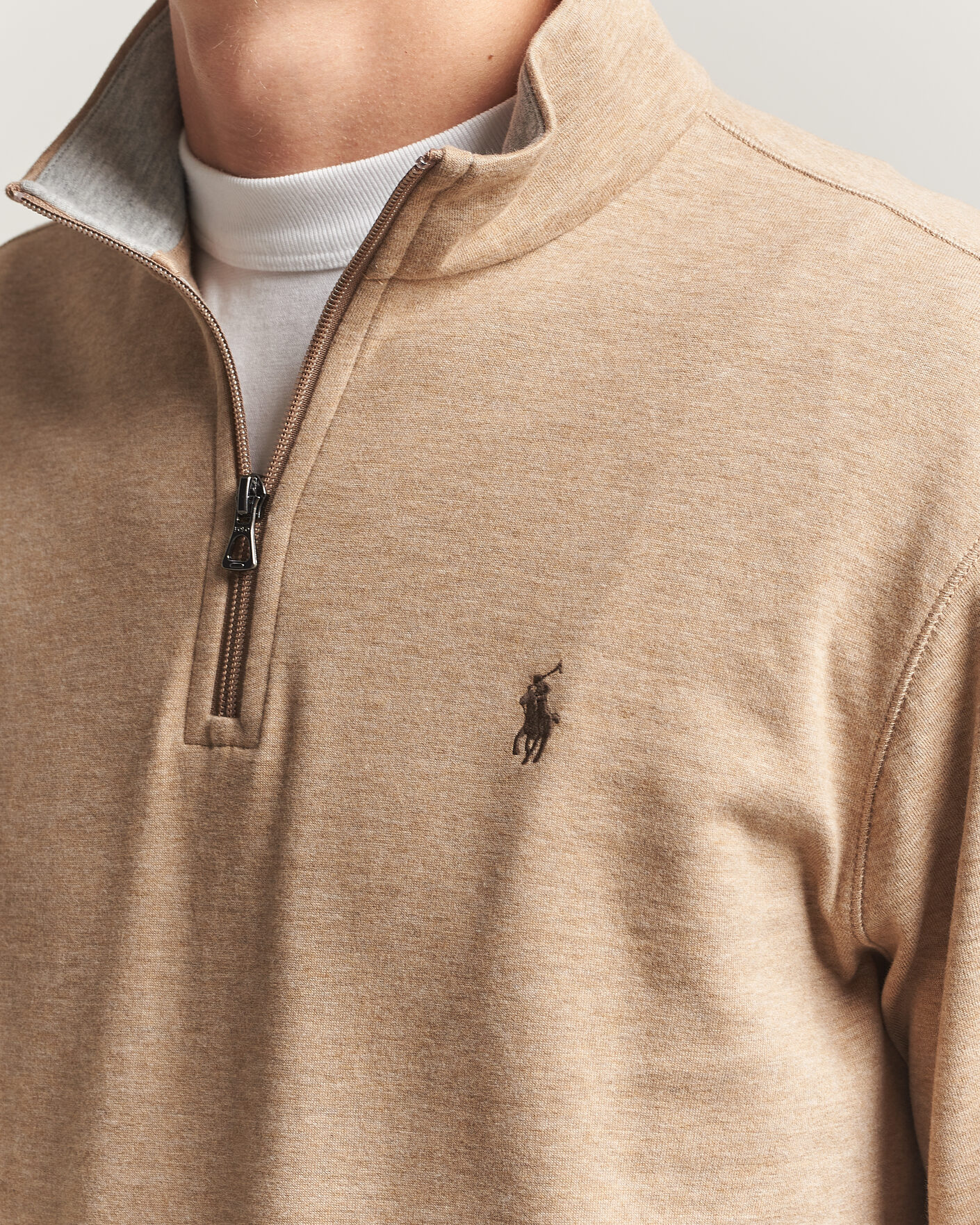 Men | Sweaters & Knitwear | Polo Ralph Lauren | Double Knit Half Zip Warm Brown