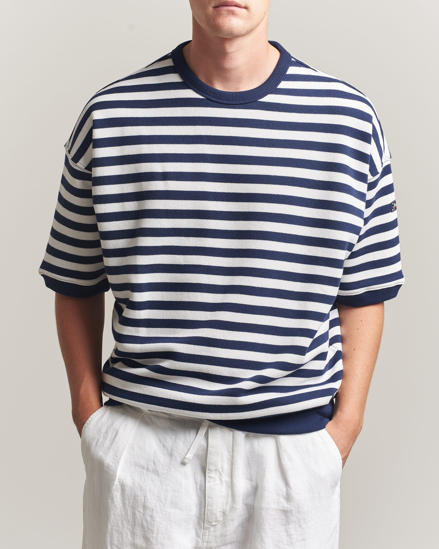 Men | T-Shirts | Polo Ralph Lauren | Striped Short Sleeve Sweater Newport Navy/White