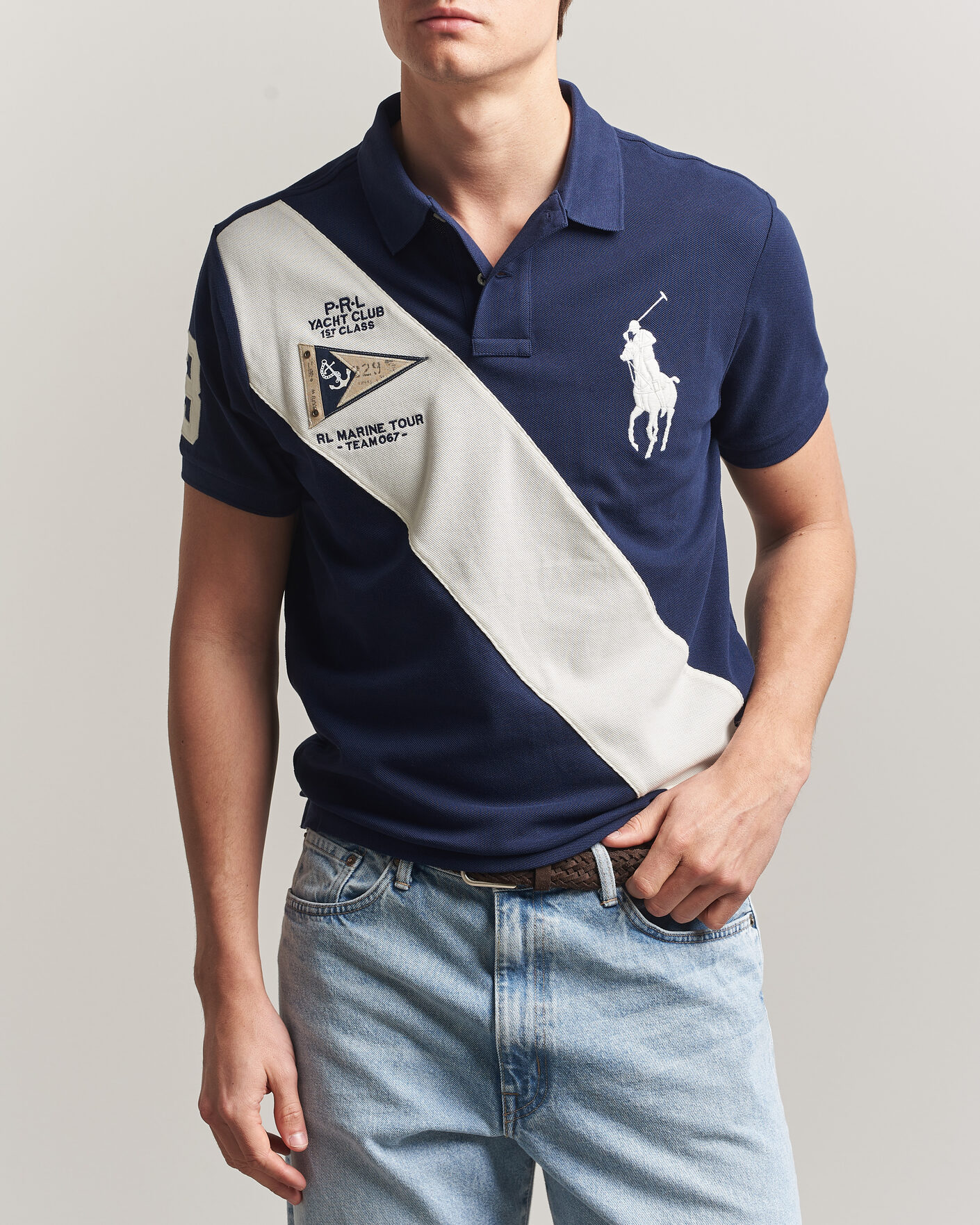 Polo Ralph Lauren Custom Slim Diagonal Stipe Polo Newport Navy