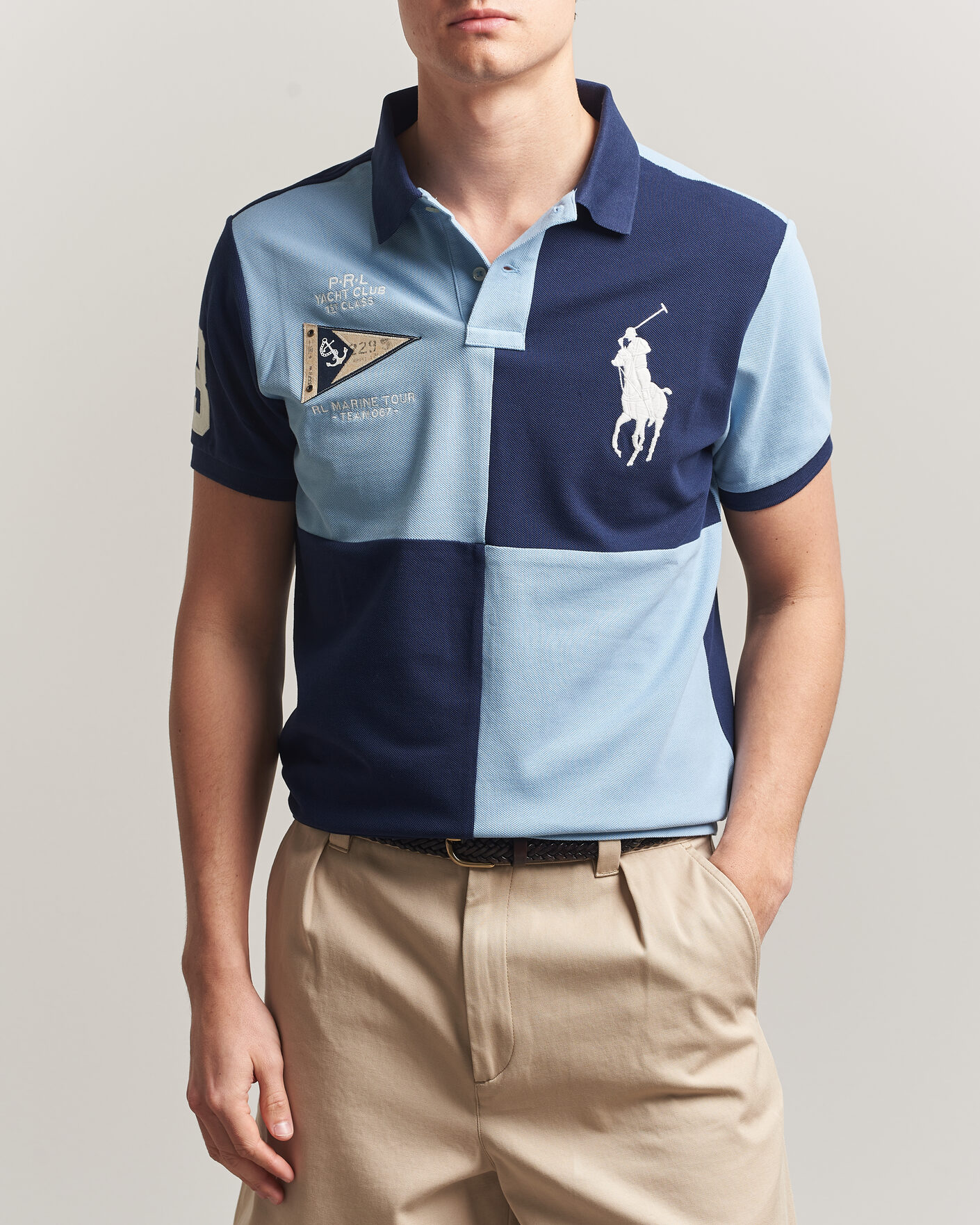 Men | Polo Shirts | Polo Ralph Lauren | Custom Slim Rugby Block Polo NPT Navy/Powder Blue