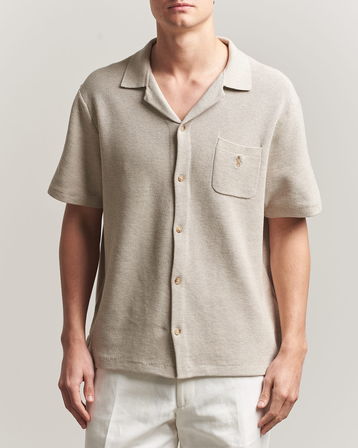 Men | Shirts | Polo Ralph Lauren | Textured Camp Collar Cardigan Light Walnut Brown