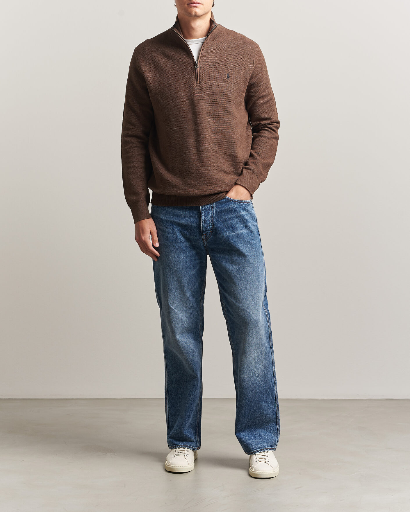 Men | Sweaters & Knitwear | Polo Ralph Lauren | Textued Half-Zip Nutmeg Brown Heather
