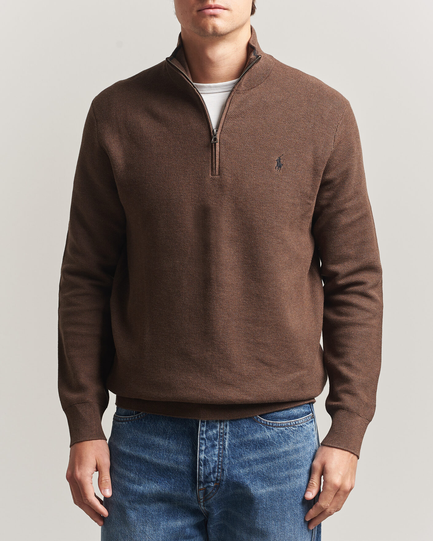 Men | Sweaters & Knitwear | Polo Ralph Lauren | Textued Half-Zip Nutmeg Brown Heather